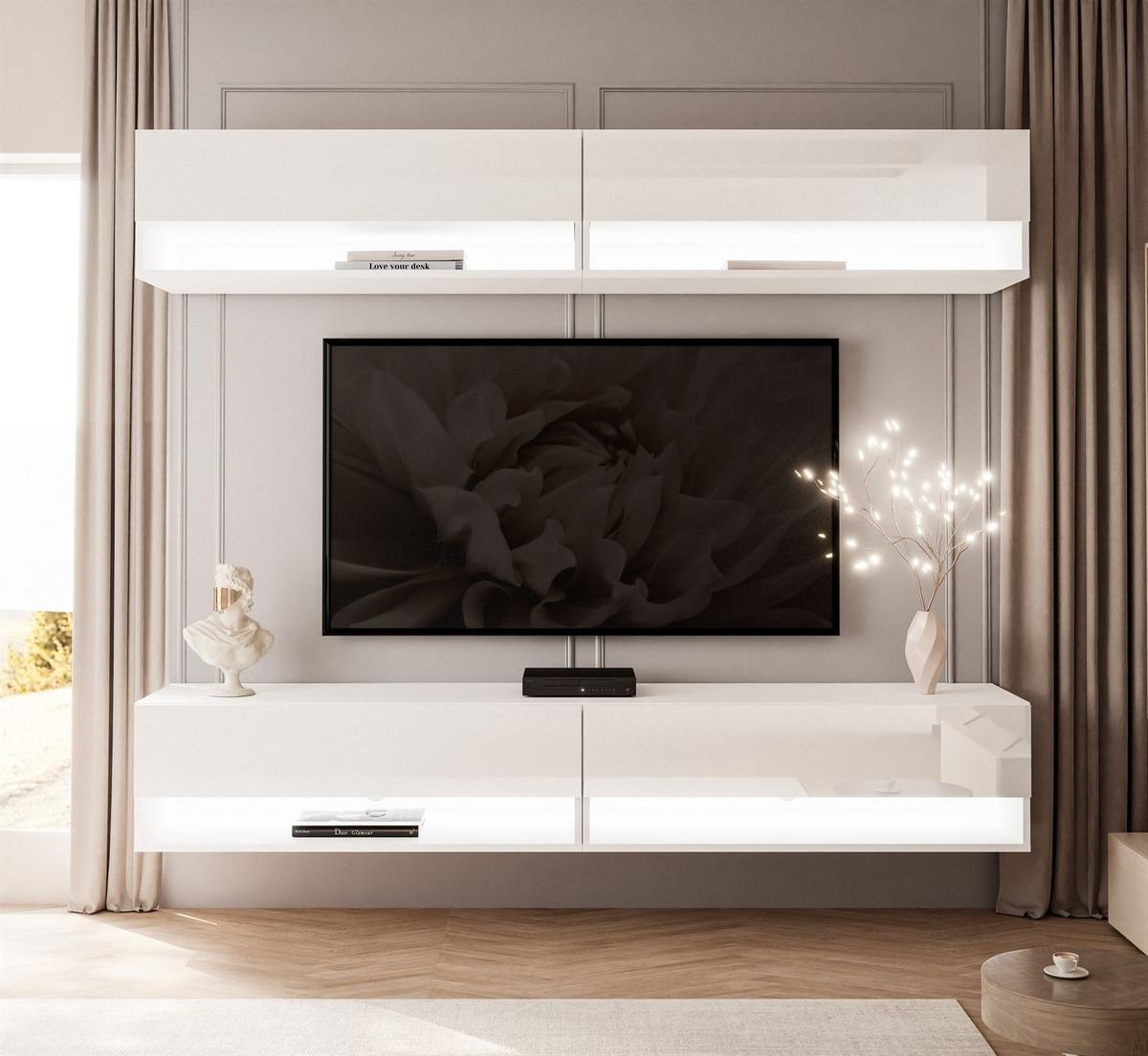 WOHNWAND Calante mit LED-Beleuchtung - Weiß Hochglanz, Holzwerkstoff (180/30/35cm) - Lookway