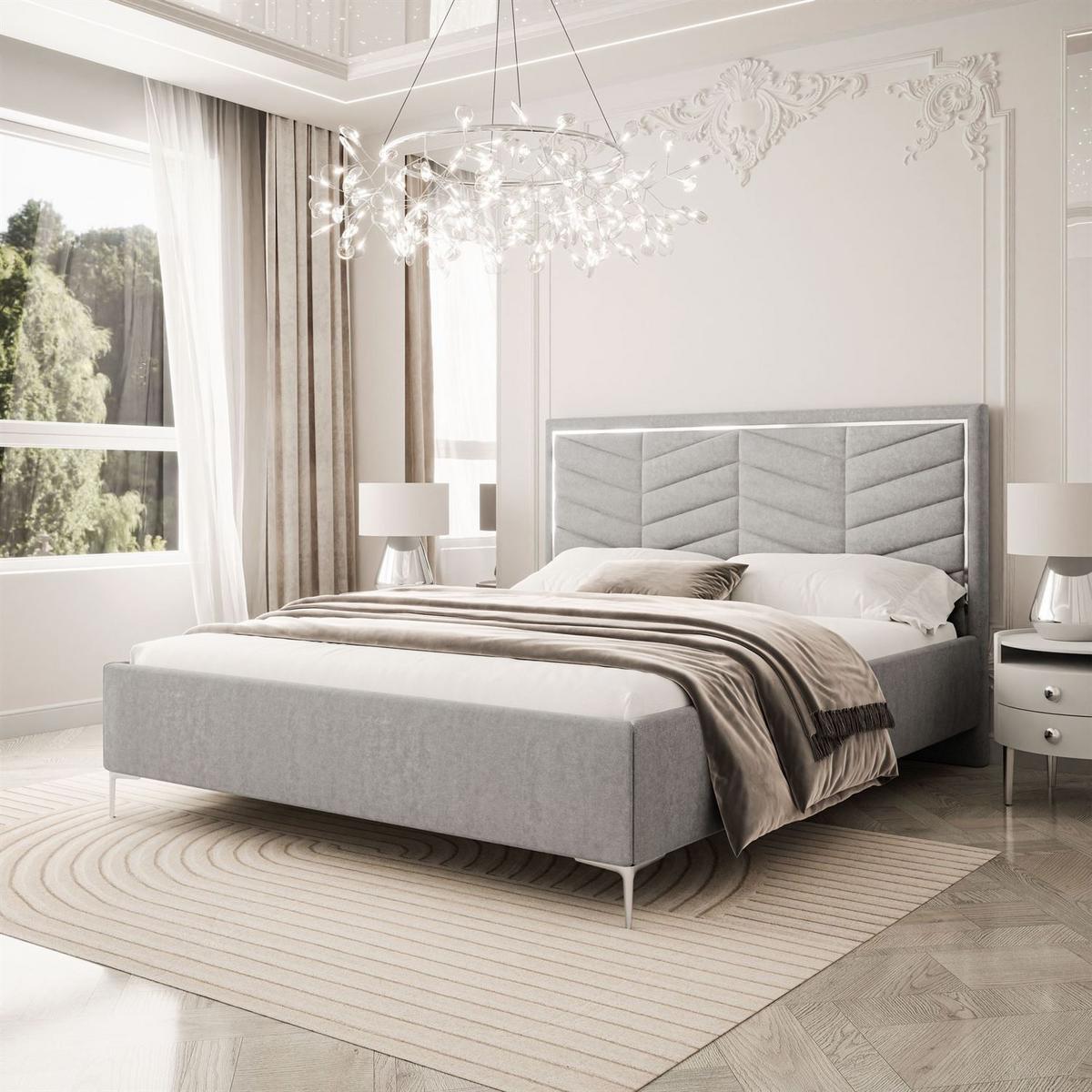 POLSTERBETT AURORA II 160x200 mit Bettkasten Boston Light Grey - Hellgrau, Textil (160/200cm) - Lookway