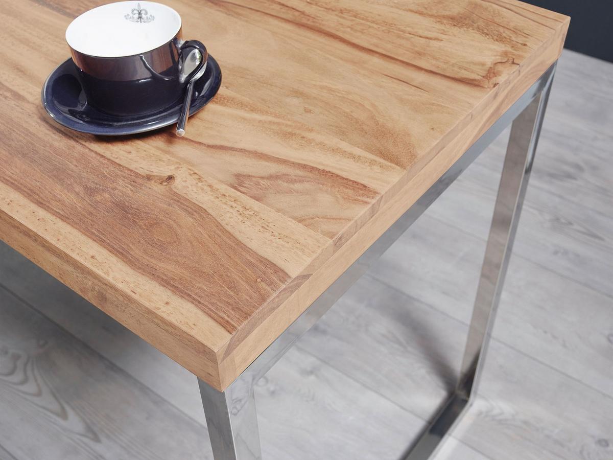 SCHREIBTISCH Massivholz Metallbeine Landhausstil GUNA, Akazie 60x120x76 cm - Silberfarben/Akaziefarben, Holz/Metall (120/60/76cm) - KADIMA DESIGN