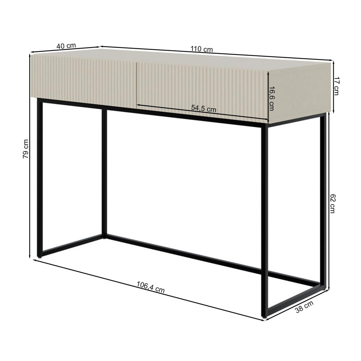 SCHMINKTISCH Veldio Weiß mit schwarzen Beinen 110 cm - Schwarz/Weiß, Holzwerkstoff/Metall (110/79/40cm) - Selsey
