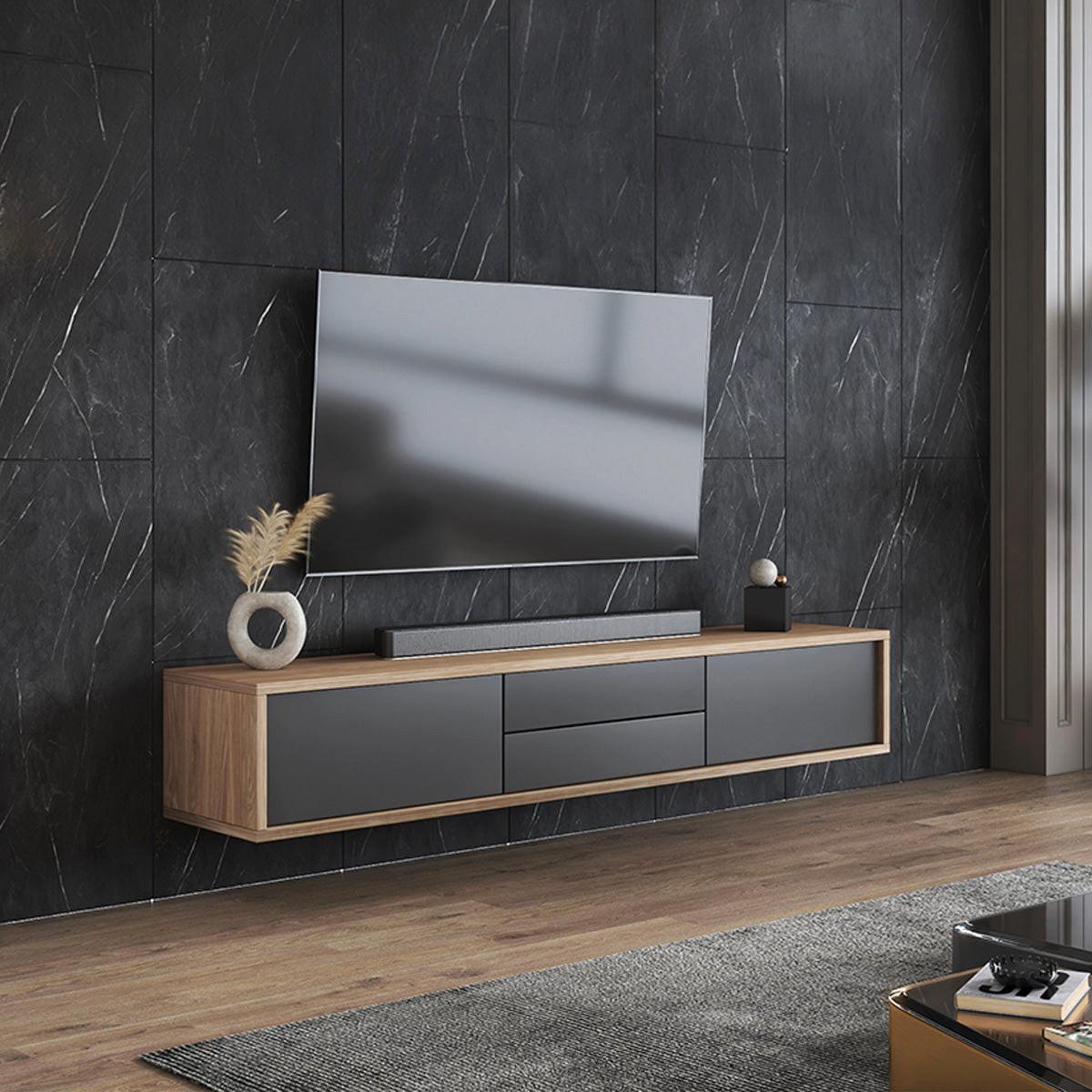 TV-MÖBEL Idra Grau und Holz - Grau, Holzwerkstoff (180/32/36cm) - Petits-meubles