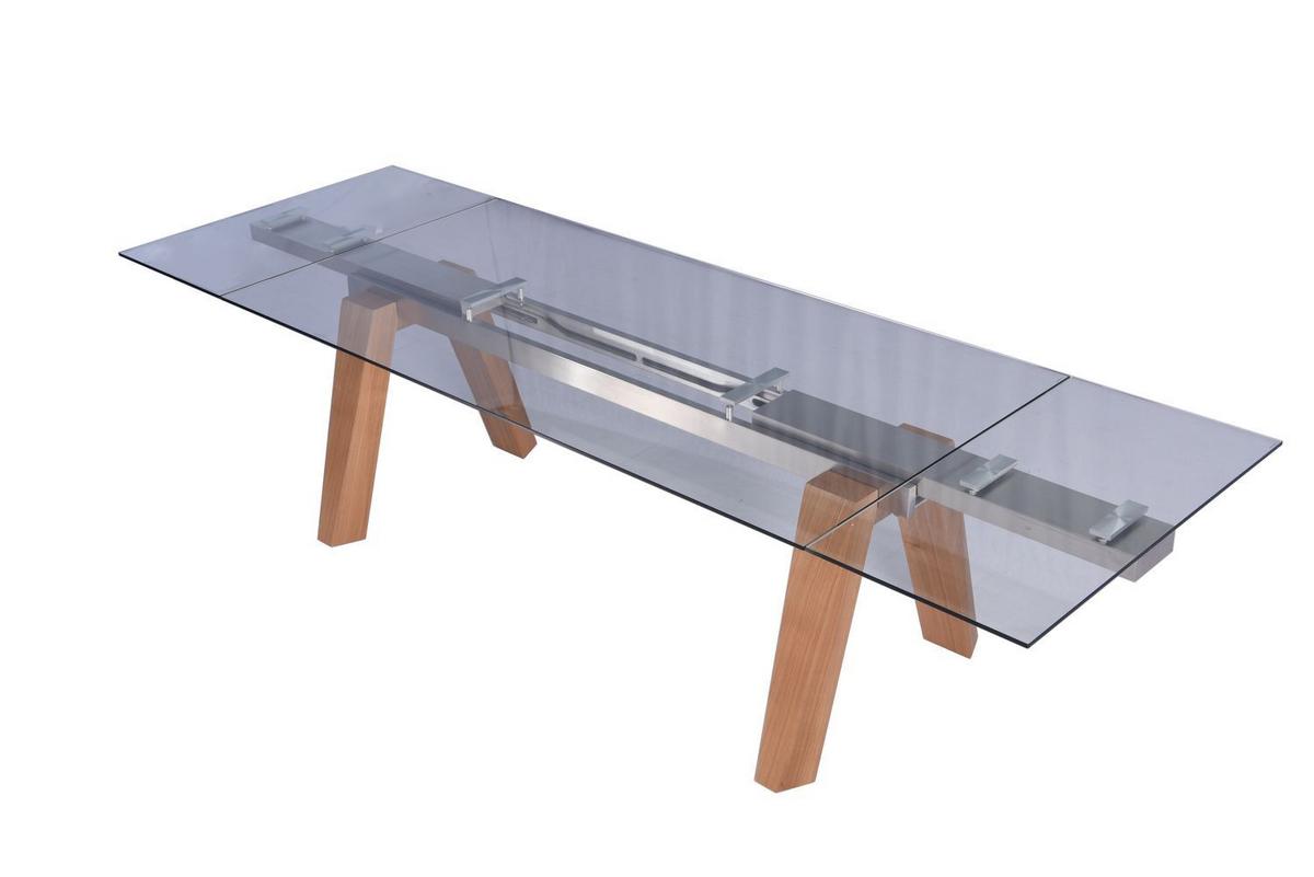 ESSTISCH MOUNTY Glas Grau Massivholz - Naturfarben/Grau, Glas/Eichenholz (100/200/76cm) - KAWOLA