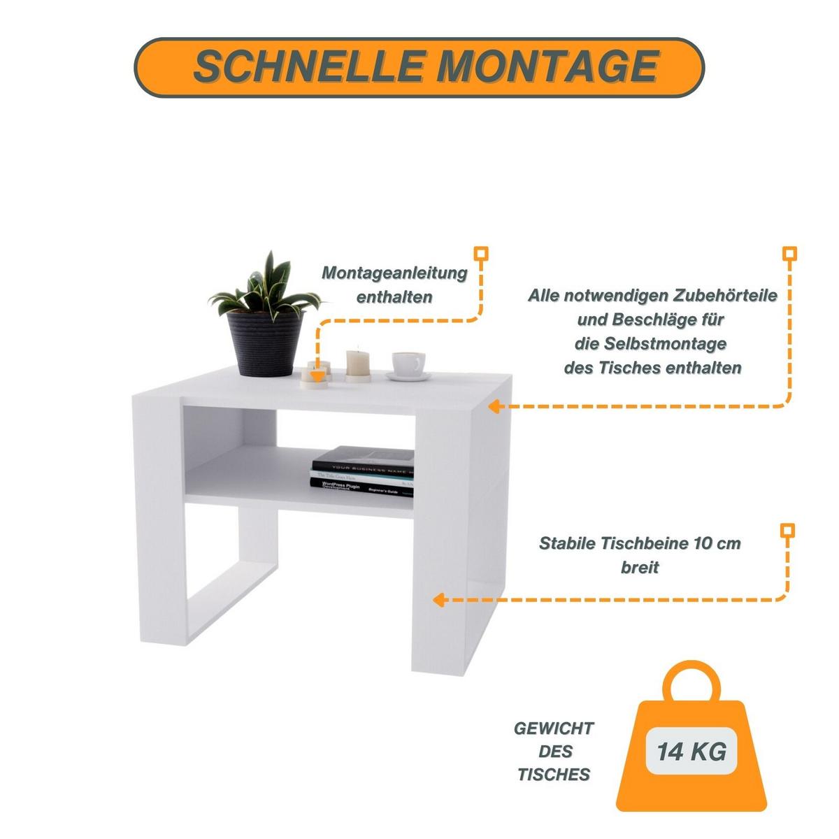 COUCHTISCH Karo65 65/45/53,6 - Weiß, Holzwerkstoff (53.6/65/45cm) - RAUMHIRSCH FURNITURE