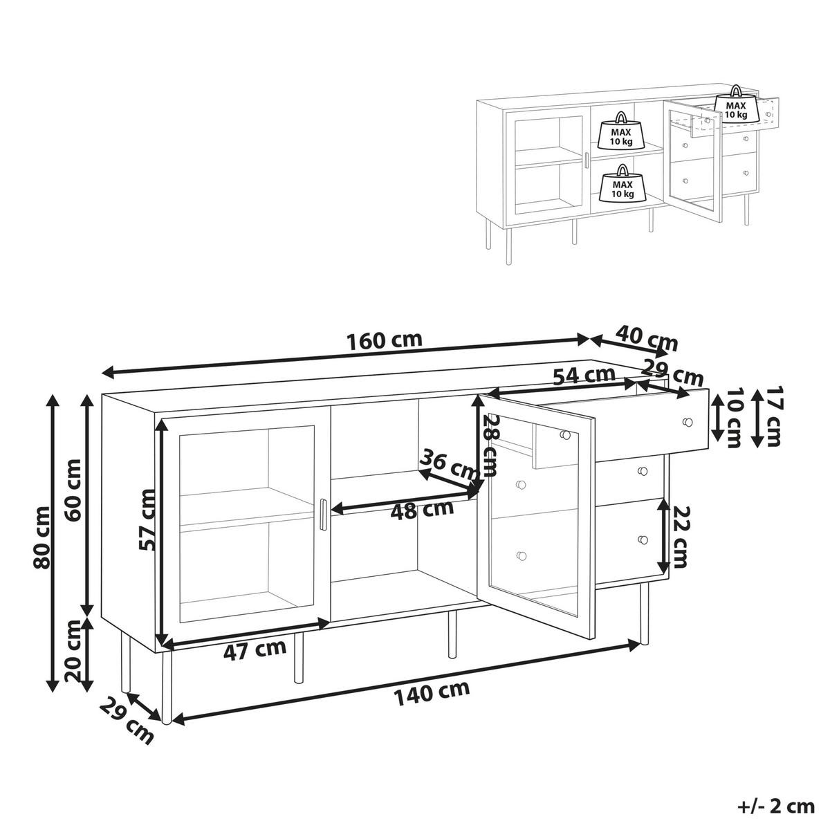 SIDEBOARD mit Glastüren 160 cm Weiß Milora - Weiß, Holzwerkstoff (160/80/40cm) - Beliani