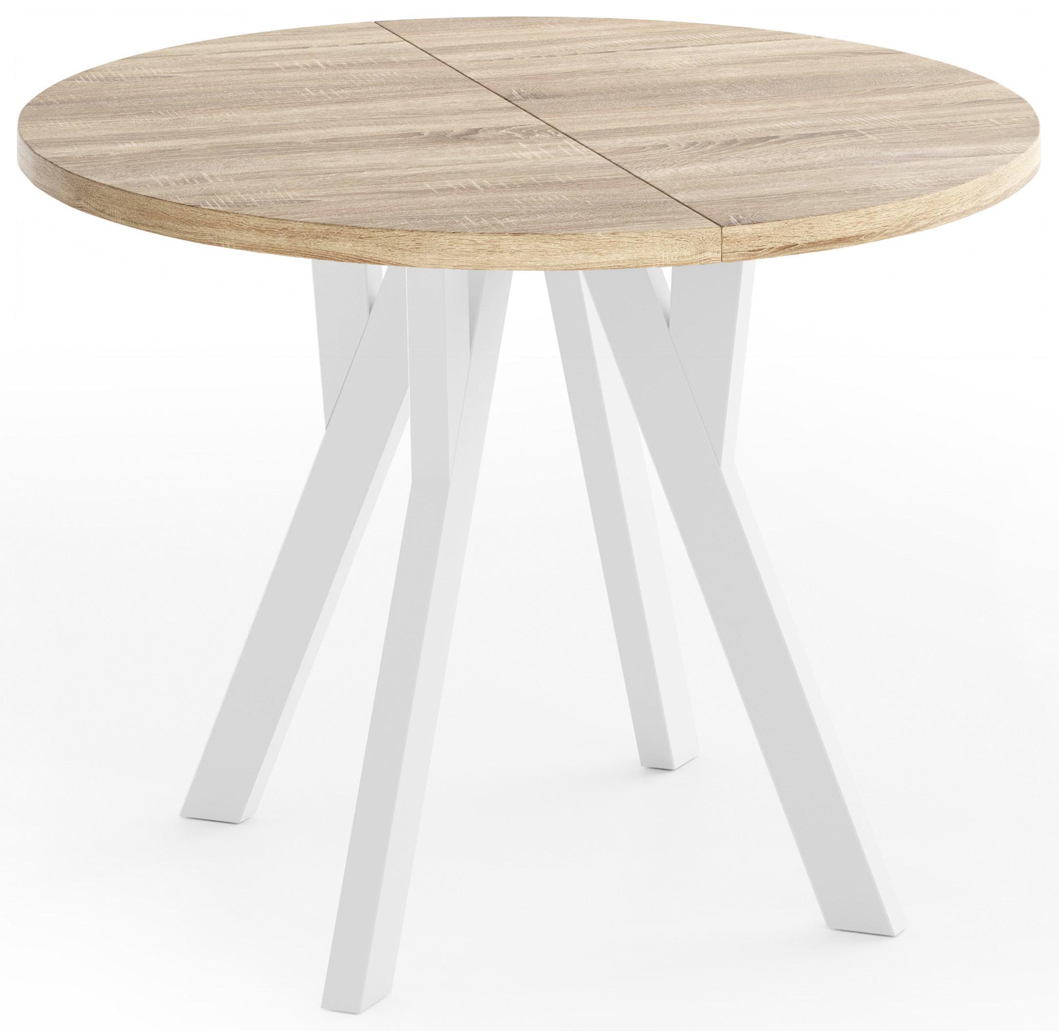 ESSTISCH Vero Weiß rund ausziehbar verlängerbar, Eiche Sonoma Hellbraun 100-200/100/77 cm - Weiß/Sonoma Eiche, Holz/Holzwerkstoff (100/200/76.5cm) - WFL GROUP