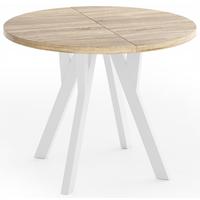 ESSTISCH Vero Weiß rund ausziehbar verlängerbar, Eiche Sonoma Hellbraun 100-200/100/77 cm - Weiß/Sonoma Eiche, Holz/Holzwerkstoff (100/200/76.5cm) - WFL GROUP
