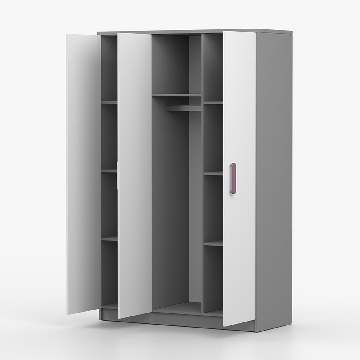 KLEIDERSCHRANK Jonas II 2D 19, 120/192/50, 3-türig, grau - Violett/Grau, Holzwerkstoff (120/194/50cm) - imoebel24
