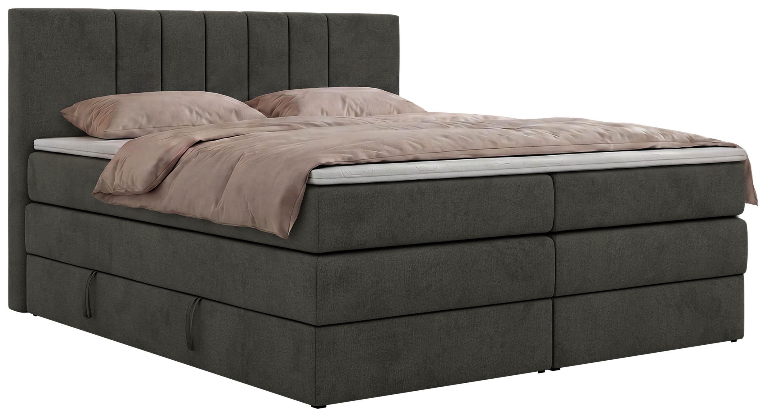 BOXSPRINGBETT INERO KING 180/200 - Dunkelgrau Velvet - Topper Visco - H3 - Dunkelgrau/Schwarz, Kunststoff/Textil (180/200cm) - MKS