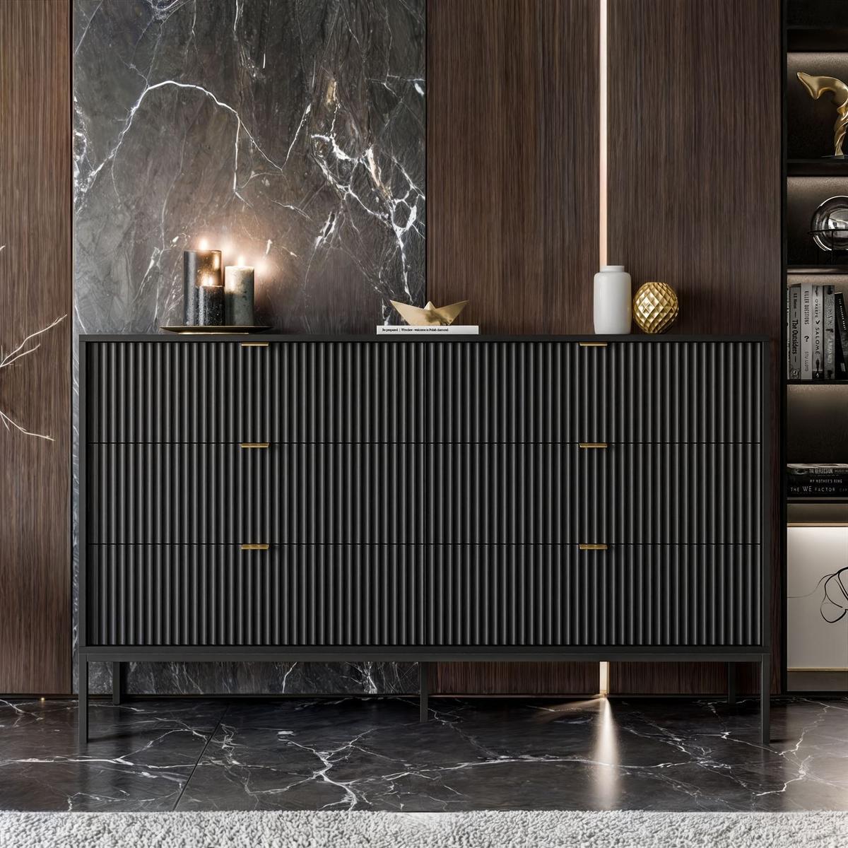 SIDEBOARD CORTADO KS154 MIT SCHUBLADEN SCHWARZ - Schwarz, Holzwerkstoff (154/91/39cm) - Lookway