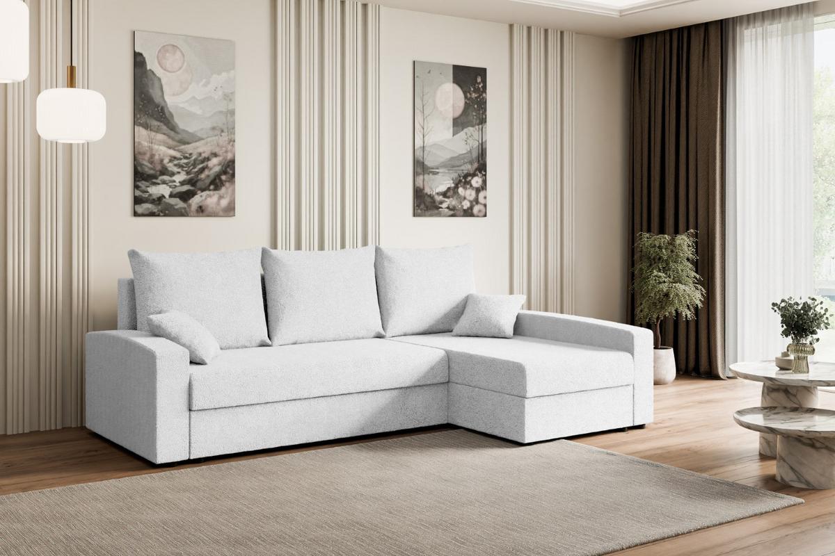 ECKSOFA mit Schlaffunktion und Bettkasten ALESIA-L 231x140x90 cm Weiß Bouclé - Silberfarben/Weiß, Holzwerkstoff/Kunststoff (231/140cm) - ALTDECOR