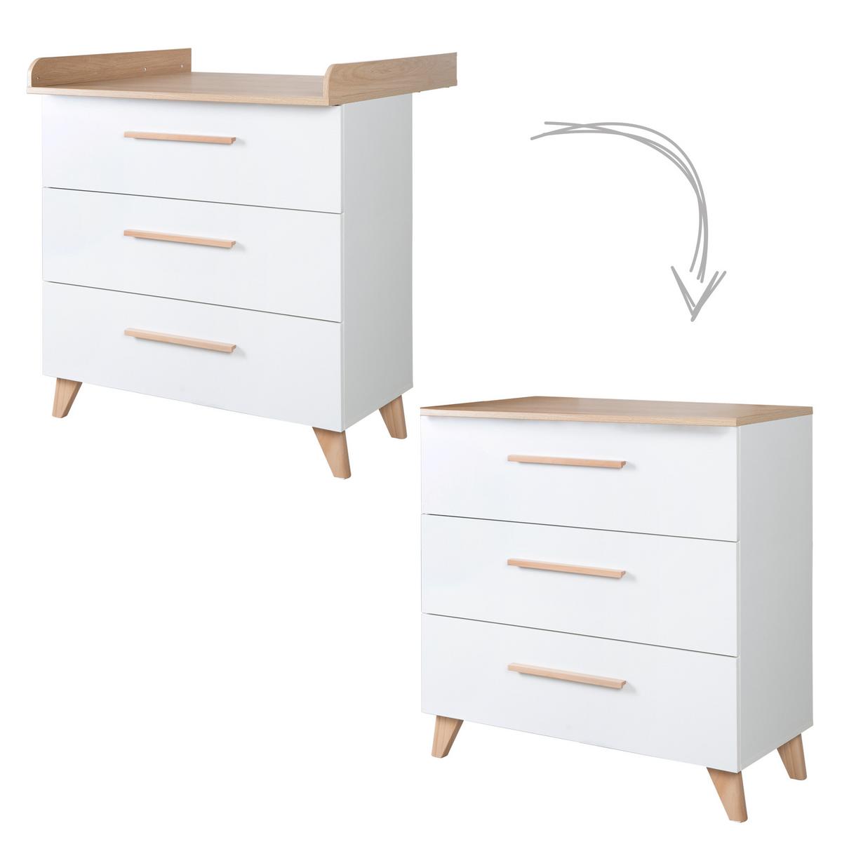 WICKELKOMMODE Leon mit 3 Schubladen - Honigeiche/Weiß, Holz/Holzwerkstoff (89/98/76cm) - Roba