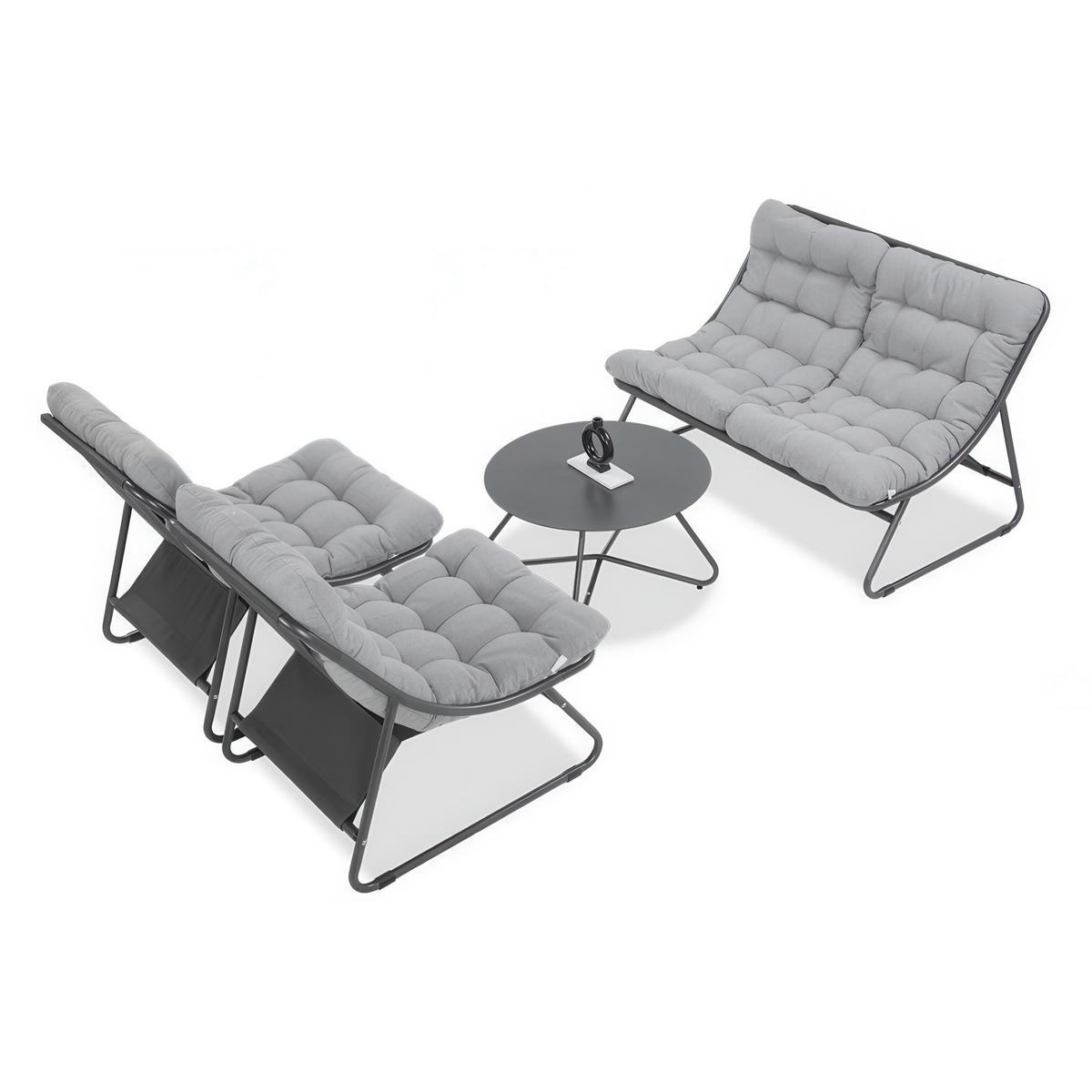 GARTENSET Solaro , aus Metall, 2 Sessel + 2-Sitzer Sofa + Couchtisch, Hellgrau - Hellgrau, Metall - Beautysofa