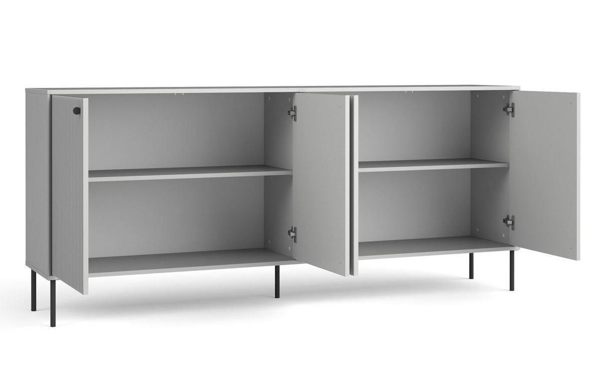 SIDEBOARD Irelis 4T Grau 207/89,2/41 cm – mit geriffelten Fronten, mit schwarzen Beinen - Schwarz/Grau, Holzwerkstoff/Metall (207/89.2/41cm) - AX Living