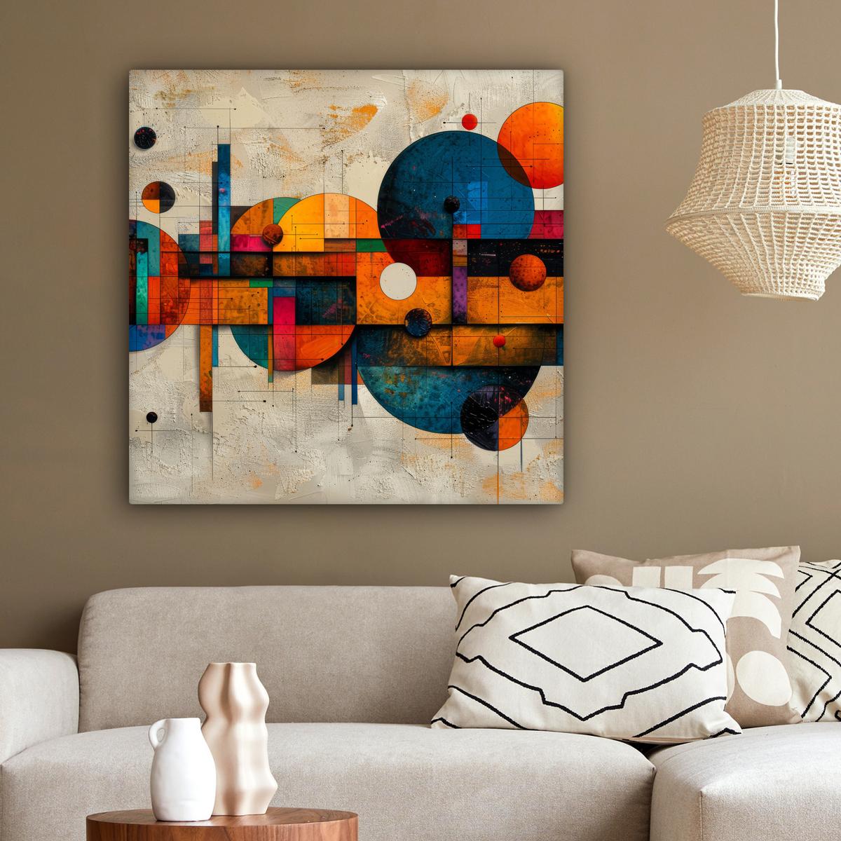 LEINWANDBILD Vintage - Moderne Kunst - Orange - Geometrische Formen Deko Groß 90x90 cm - Multicolor, Textil (90/90cm) - MuchoWow