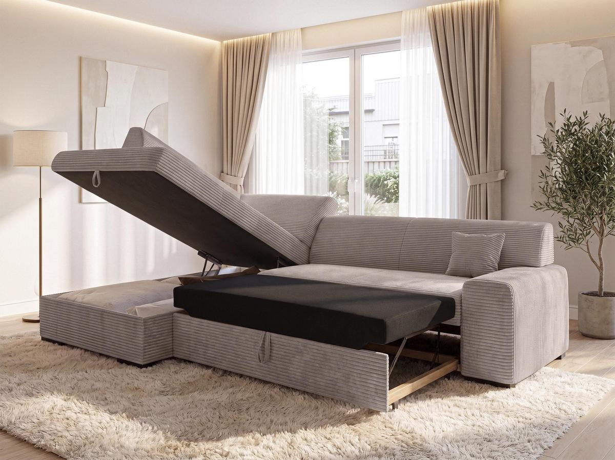 ECKSOFA L Form Minosa Beige 260/175/71 cm Links mit Schlaffunktion - Beige/Schwarz, Kunststoff/Textil (260/175cm) - AX Living
