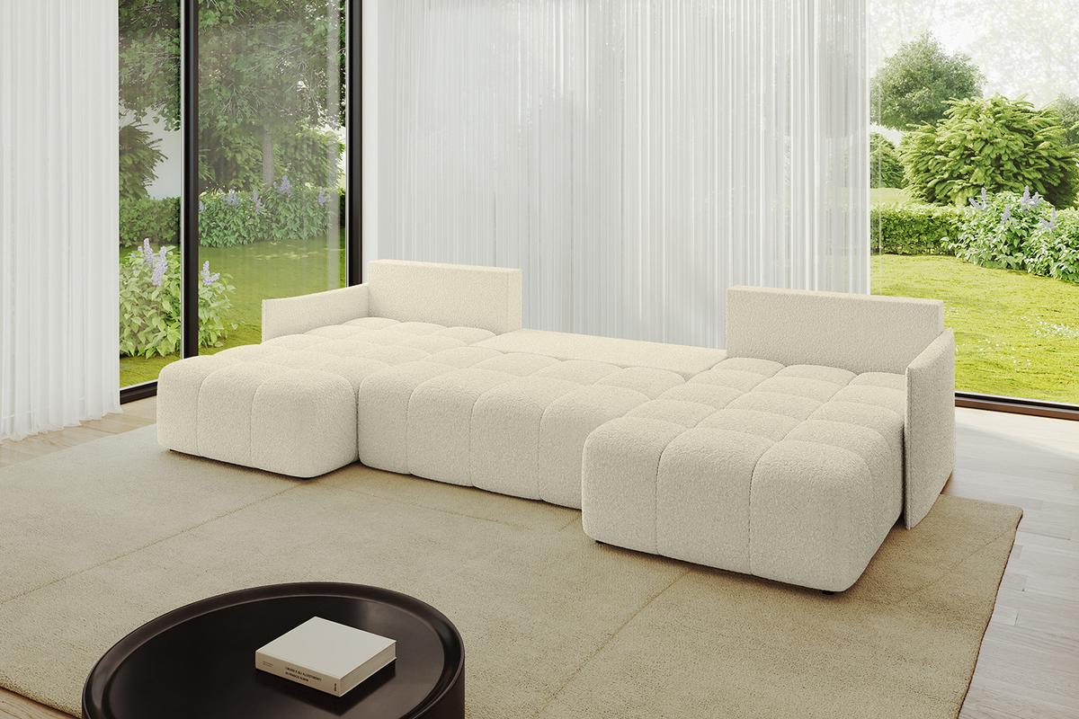 WOHNLANDSCHAFT LONLI-U 355x189x68 Beige Bouclé - Hellbraun/Creme, Holzwerkstoff/Kunststoff (355/68/189cm) - ALTDECOR