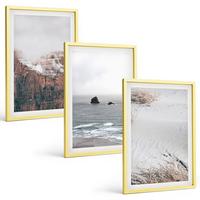 BILDER SET 3er Set - 40x60 cm Goldrahmen - Berge, Wolken, Meer, Sand, Natur - Goldfarben, Kunststoff (40/60cm) - TULUP
