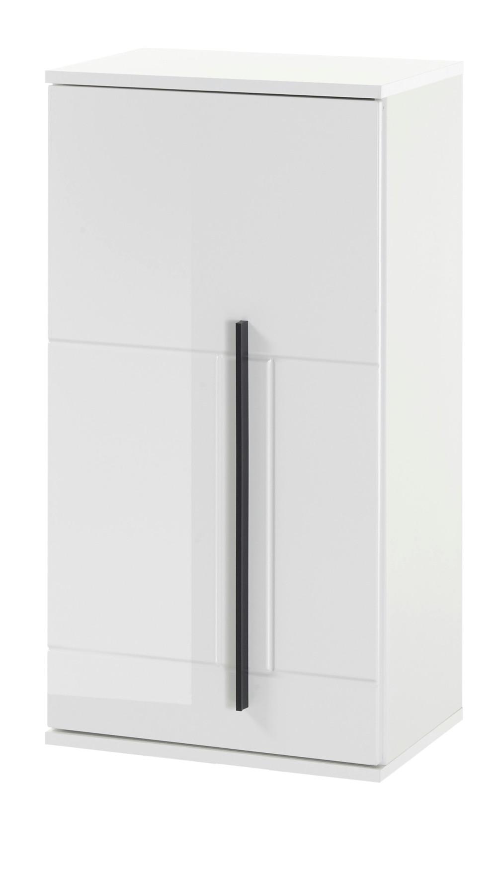 BAD-HÄNGESCHRANK weiß Hochglanz, Badschrank hängend, 45 x 85 cm - Weiß Hochglanz/Schwarz, Holzwerkstoff/Kunststoff (45/85/30cm) - Furn.Design