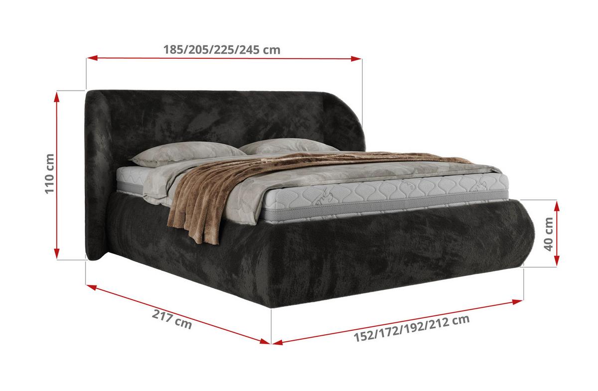 POLSTERBETT CAELA CLASSIC 200/200 - Dunkelgrau Plüsch - Multipocket-Matratze - Dunkelgrau, Textil (200/200cm) - MKS
