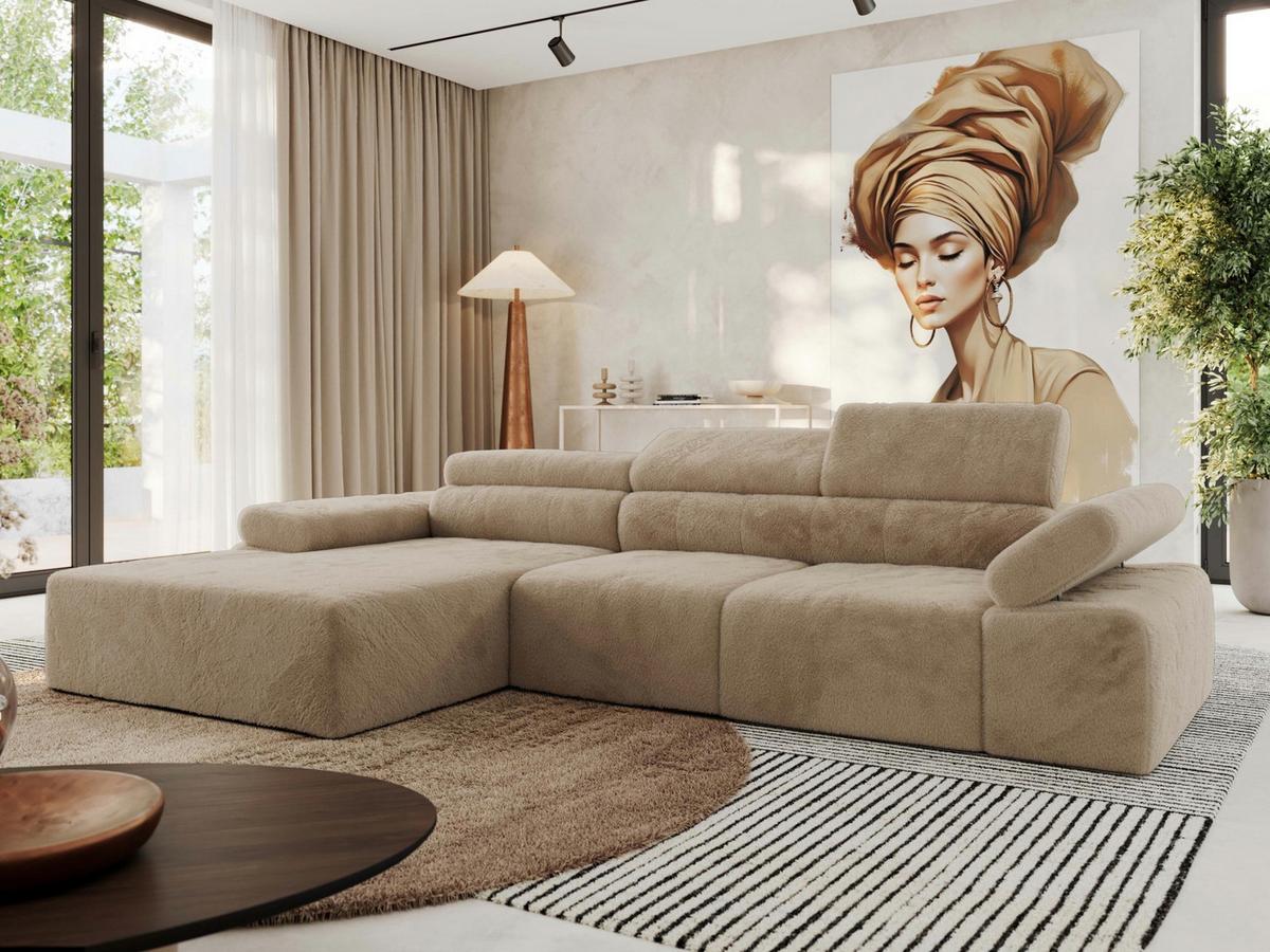ECKSOFA RILASSO L Beige Plüsch - links - Beige/Schwarz, Kunststoff/Textil (296/174cm) - MKS