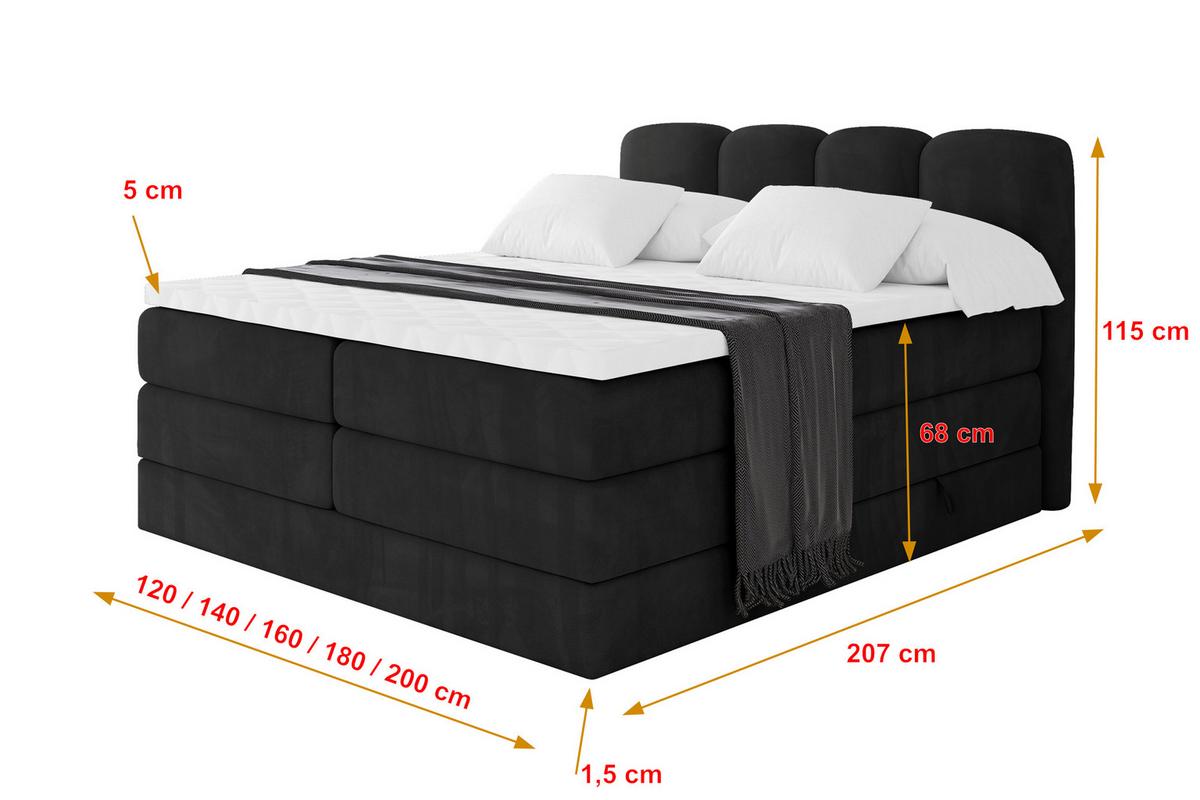 BOXBETT mit Matratze H3|H4 - NINA KING - 200x200 cm - Schwarz - Schwarz Hochglanz, Holzwerkstoff (200/200cm) - ALTDECOR