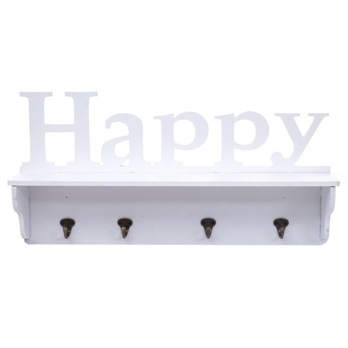 WANDGARDEROBE HAPPY 4 HAKEN Reinweiß - Weiß, Holz (60/30/13cm) - MCW