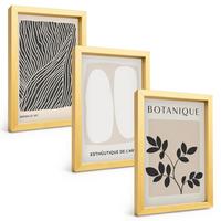 BILDER SET 3er Set - 20x30 cm Goldrahmen - Pflanzenmuster und Linien - Goldfarben, Kunststoff (20/30cm) - TULUP