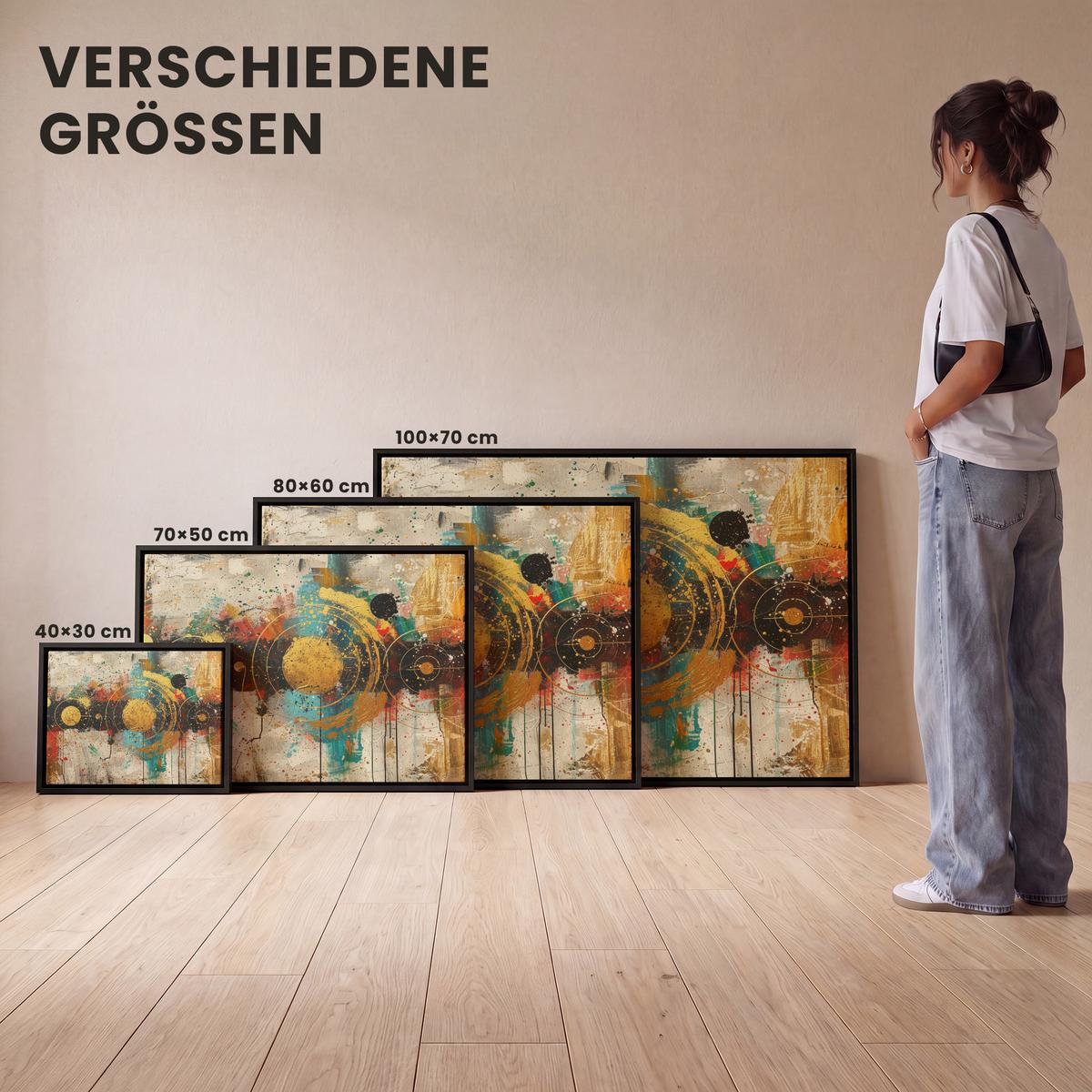 LEINWAND Bilder mit Rahmen - Abstrakt - Kunst - Gold - Modern - 100x70 - Multicolor, Textil (100/70cm) - MuchoWow