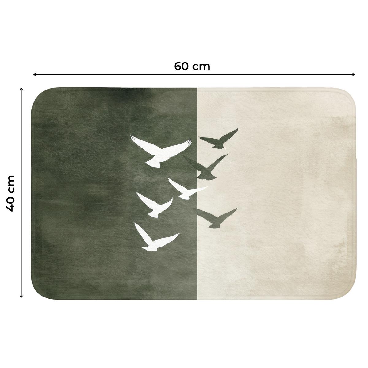 WC-VORLEGER Japandi - Vogel - Grün Toilettenvorleger 60x40 cm - Olivgrün, Textil (60/1cm) - OnlyWow