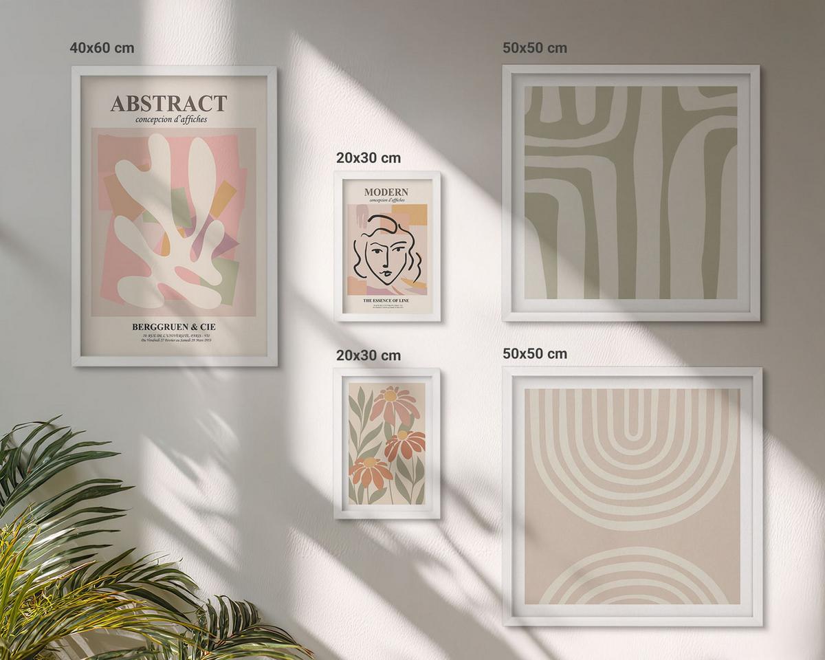 BILDER SET 5er Set - 50x50 cm & 20x30 cm & 40x60 cm Weißer Rahmen - Abstrakte Pflanzenformen - Weiß, Kunststoff (40/60cm) - TULUP