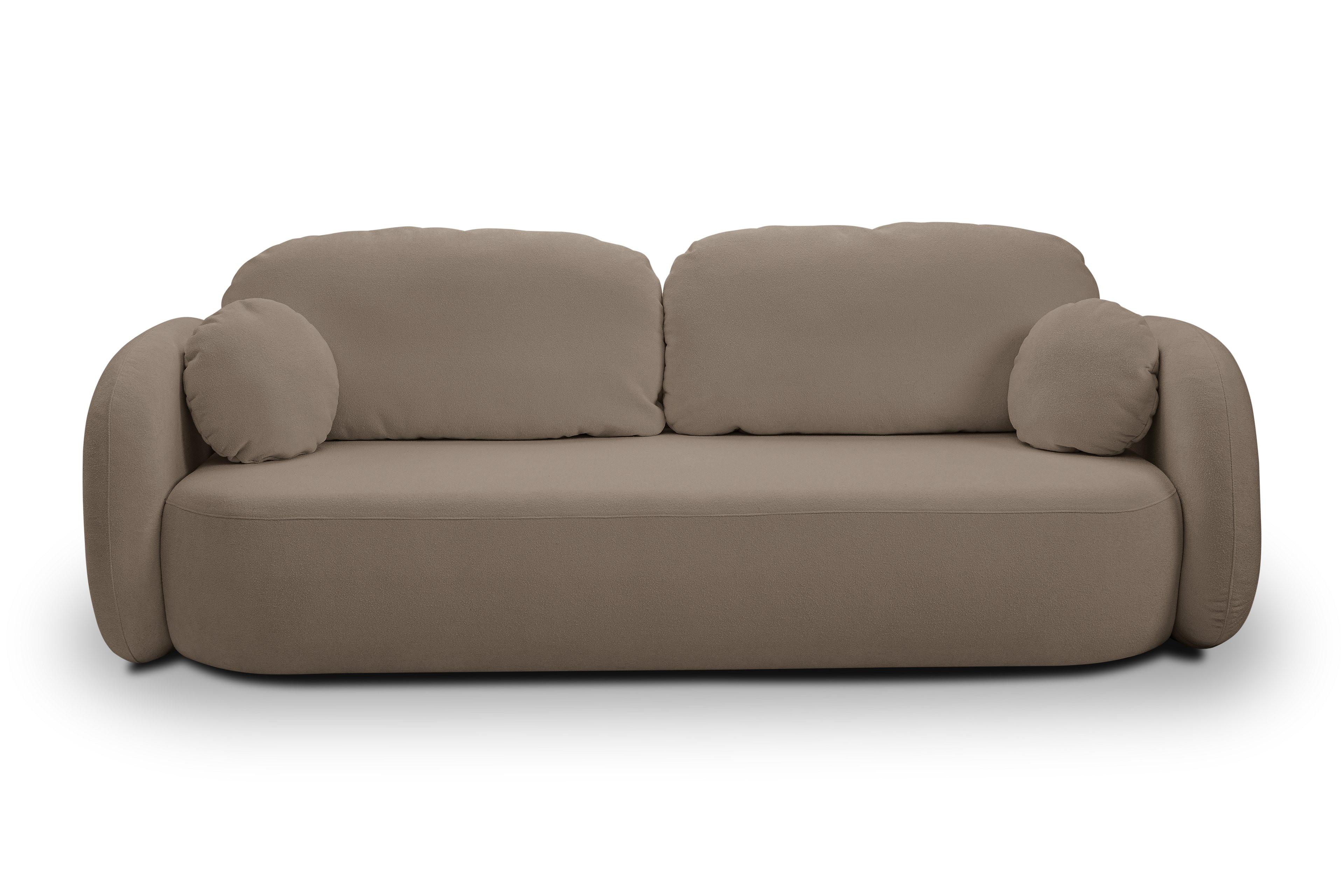 BETTSOFA AMICO Braun Bucle-Stoff mit Schlaffunktion - Braun, Holz (238/86.5/101cm) - MASSENO