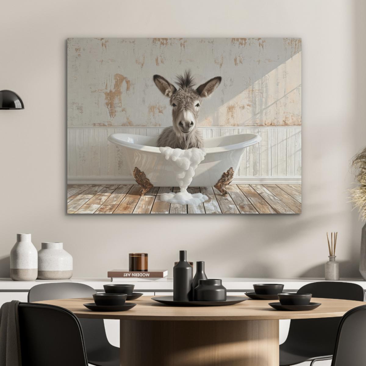 AKUSTIKBILD Esel - Tiere - Badewanne - Schaumstoff Gemälde 80x60 cm - Weiß, Kunststoff (80/60/0.9cm) - MuchoWow