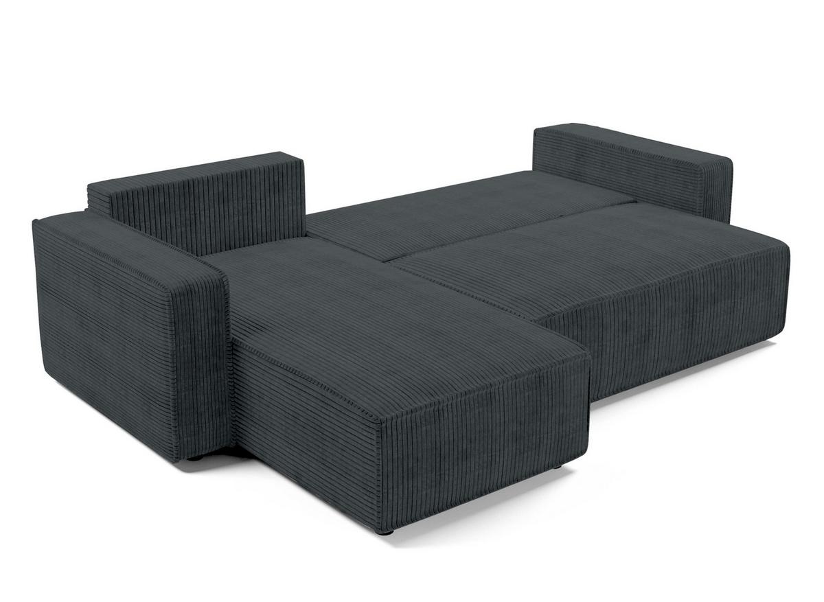 ECKSOFA L Form Aydin Grau 258/169/85 cm Cord Universal mit Schlaffunktion - Schwarz/Grau, Kunststoff/Textil (258/169cm) - AX Living