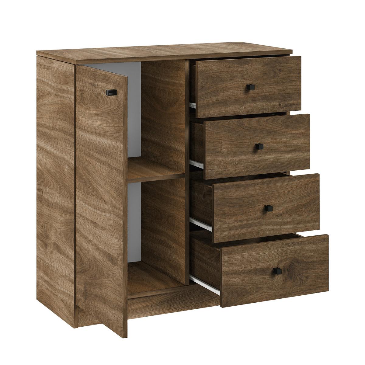 KOMMODE NESTOS 80/87/40cm mit 4 Schubladen 1 Türen Braun - Braun, Holzwerkstoff (80/87/40cm) - MASSENO