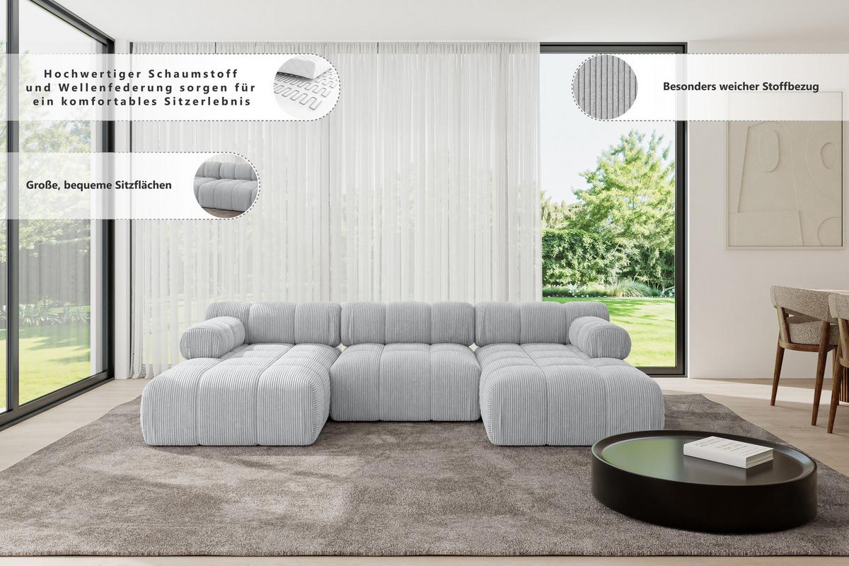 WOHNLANDSCHAFT modulares Sofa Tesso-U1 - 285x160x70 cm Grün Bouclé - Grün, Holzwerkstoff/Textil (285/70/160cm) - ALTDECOR