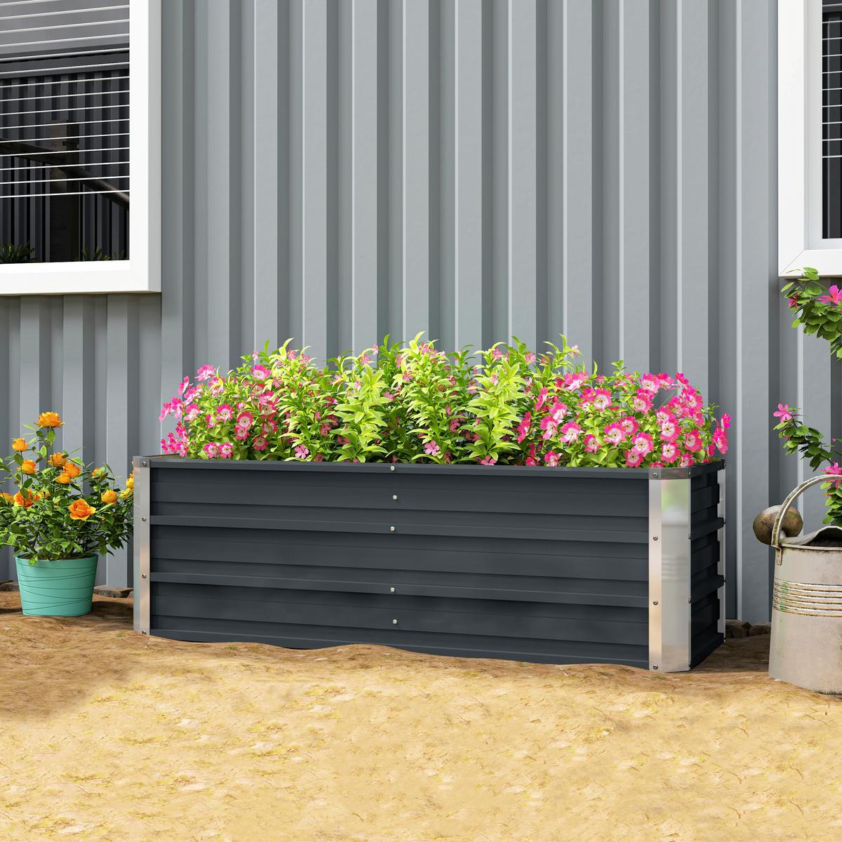 GARTENBEET, Blumenkübel mit Handschuhe, Kohlegrau, 125 x 47 x 44 cm - Grau, Metall (47/40/125cm) - Outsunny