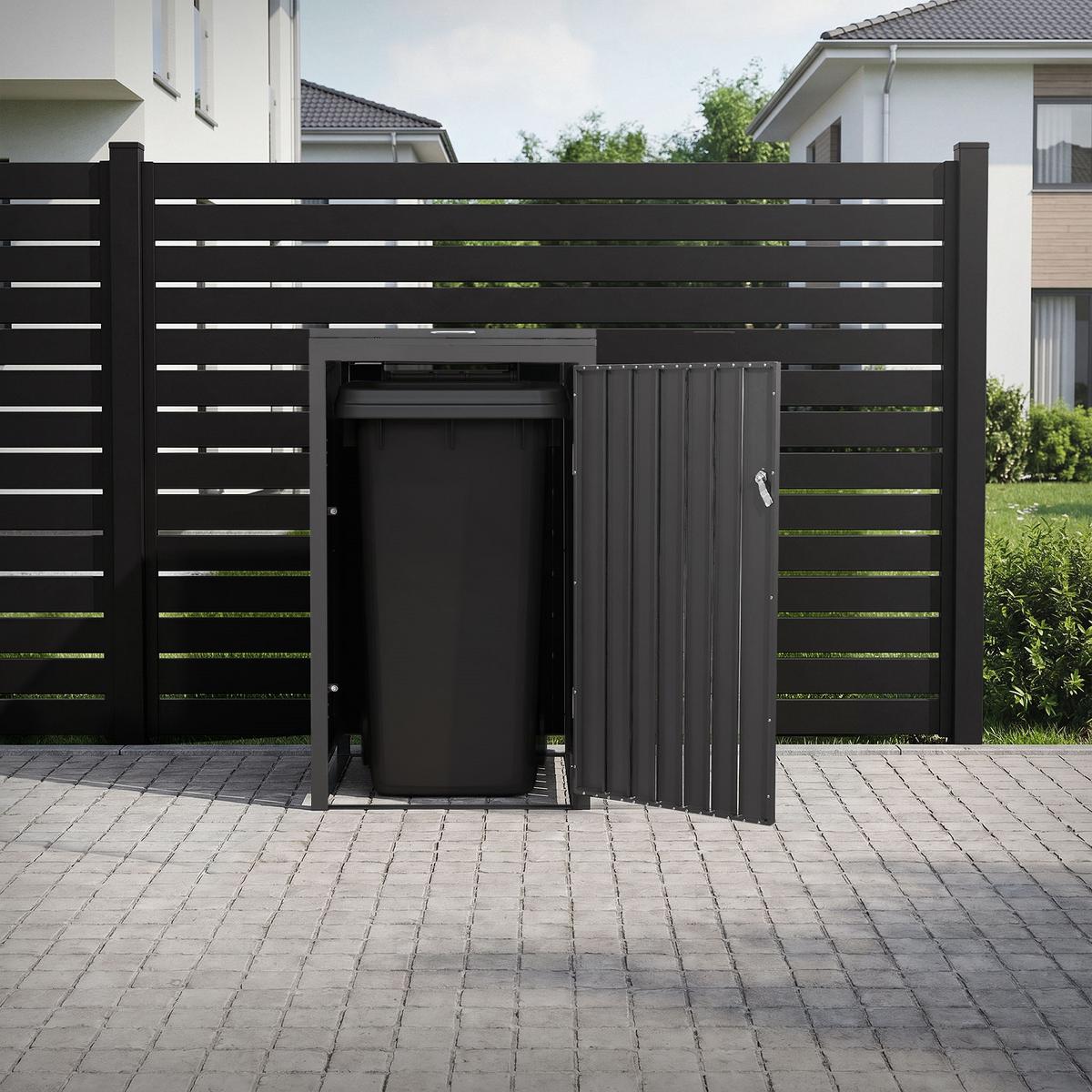 MÜLLTONNENBOX 1er Anthrazit-Holzoptik - Naturfarben, Metall (68/120/80cm) - ML-DESIGN