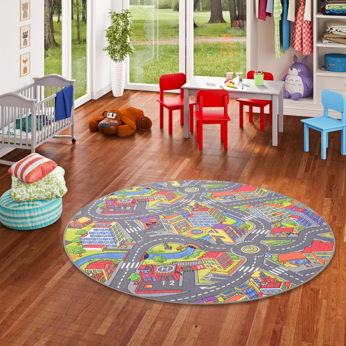 KINDER SPIEL TEPPICH LITTLE TOWN 3D RUND - Multicolor, Textil (100/100cm) - Snapstyle