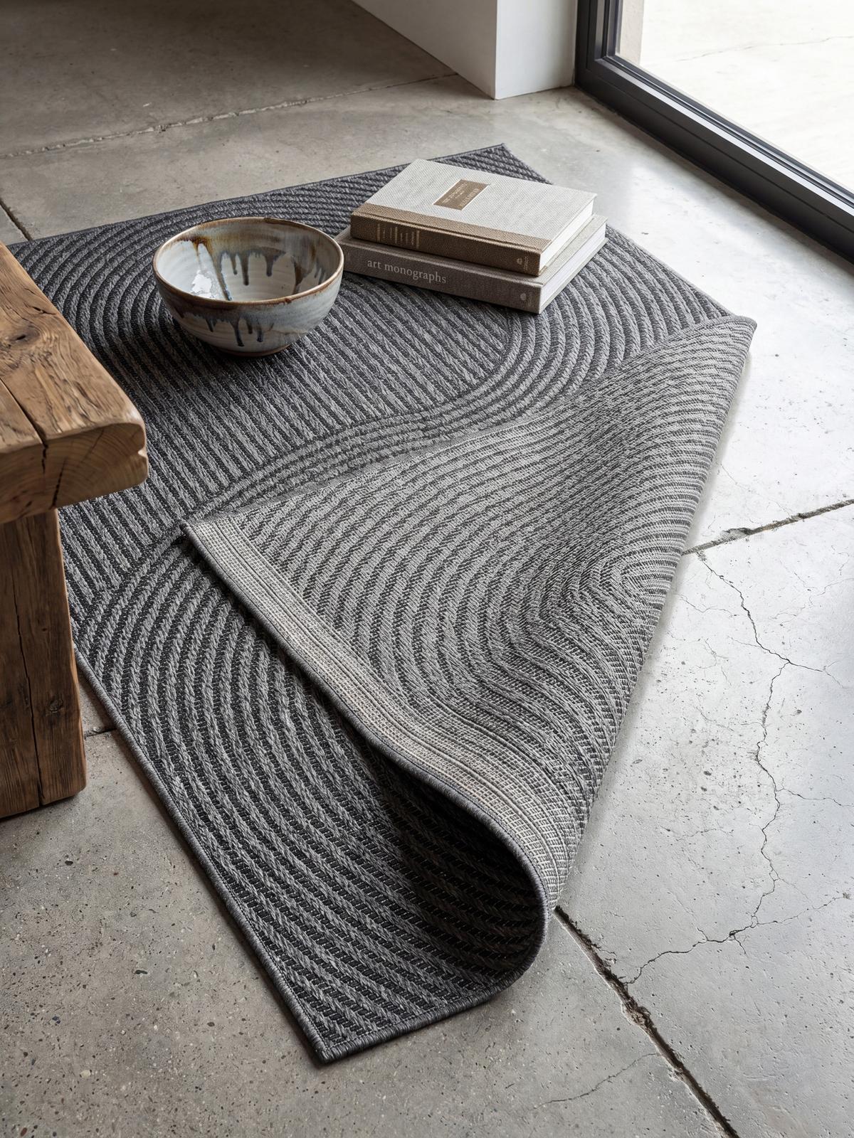 FLACHWEBTEPPICH Geometrisch BORNO Polypropylen Anthrazit 120 x 170 cm - Anthrazit, Textil (120/170cm) - KADIMA DESIGN