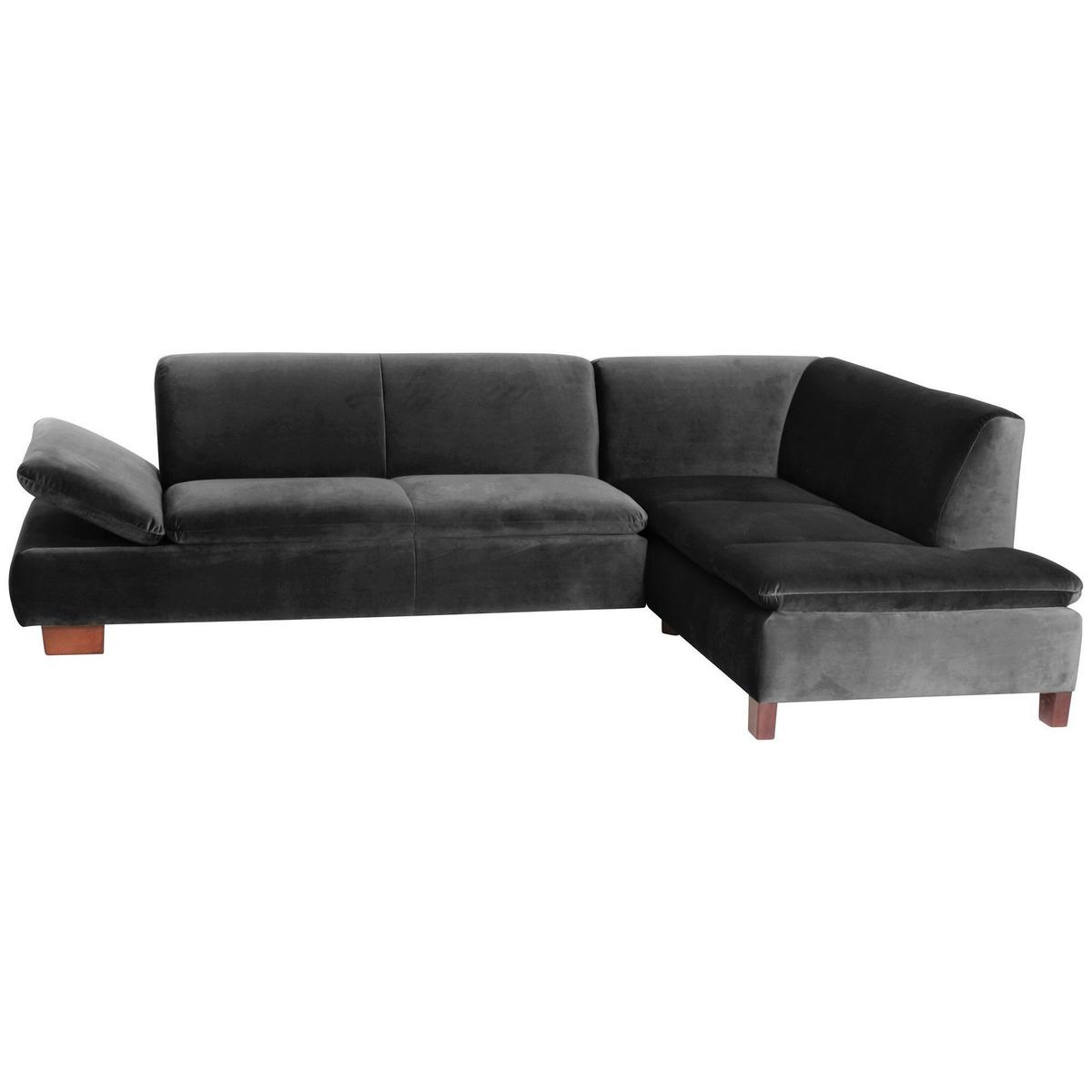 ECKSOFA mit Ottomane rechts Kaye Bezug Samtvelours Buche nussbaum dunkel / schwarz - Schwarz, Kunststoff (270/190cm) - 58aufmkessel