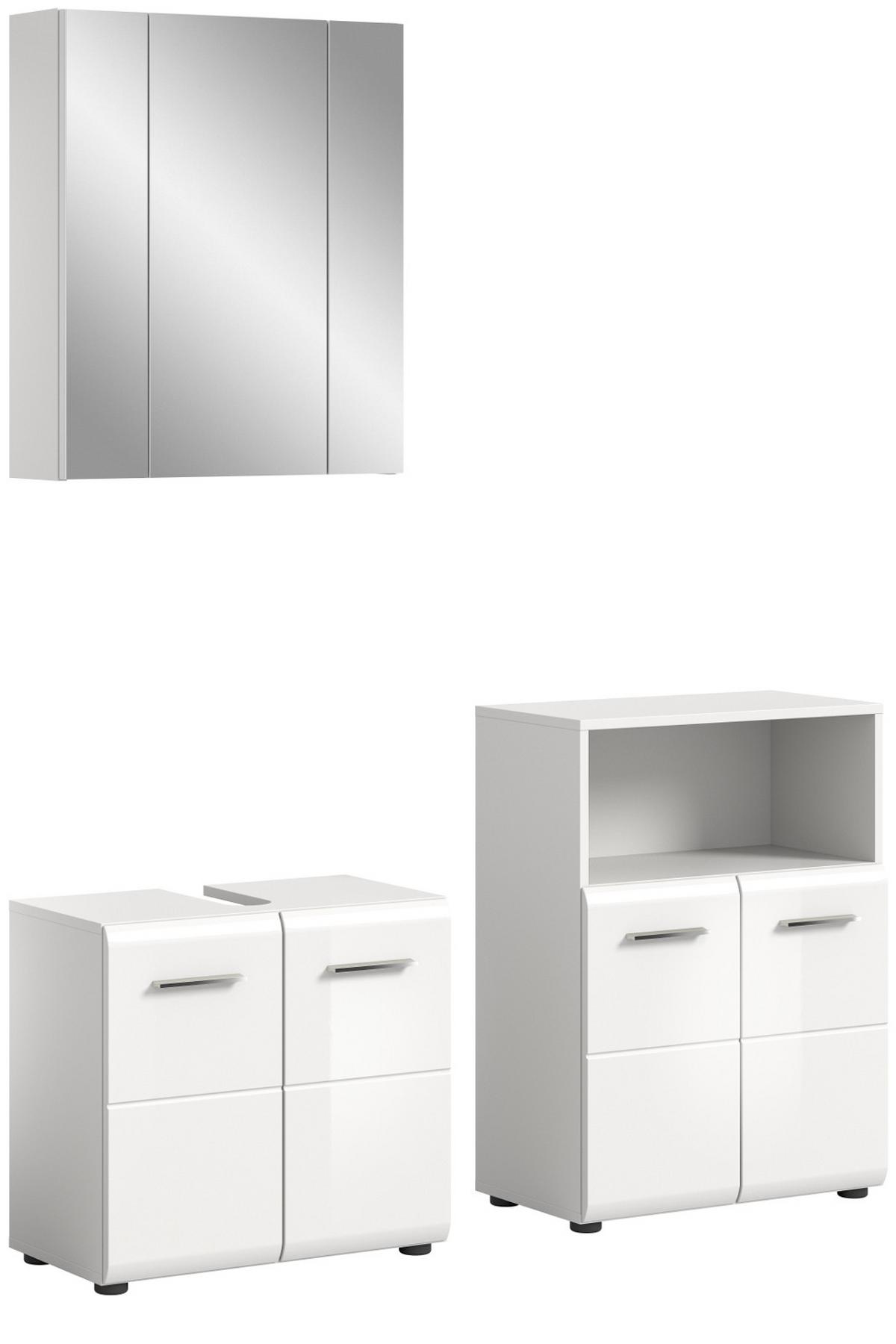 BADMÖBEL SET 3-teilig in weiß Hochglanz Badkombination 135 x 185 cm Cover - Weiß Hochglanz/Silberfarben, Holzwerkstoff/Kunststoff (135/185/30cm) - Inn.Furn