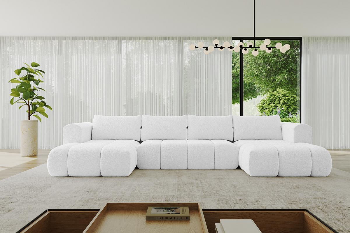 WOHNLANDSCHAFT CLOUD-U 405x185x90 Weiß Bouclé - Weiß, Holzwerkstoff/Kunststoff (405/90/185cm) - ALTDECOR