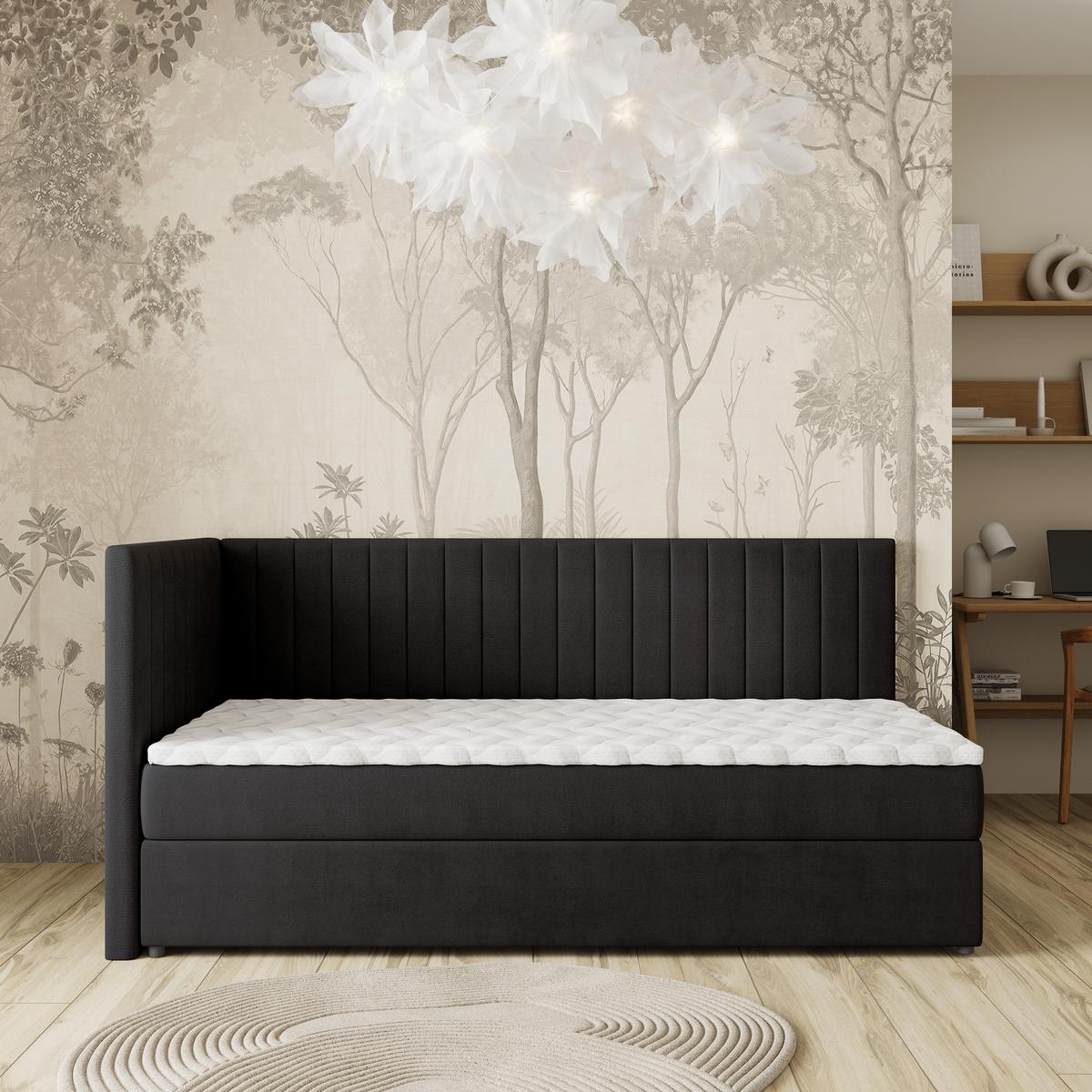 BOXBETT ARIS 100x200 cm mit Matratze und Topper, H2+H3 - Schwarz - Schwarz, Holz (100/200cm) - MASSENO