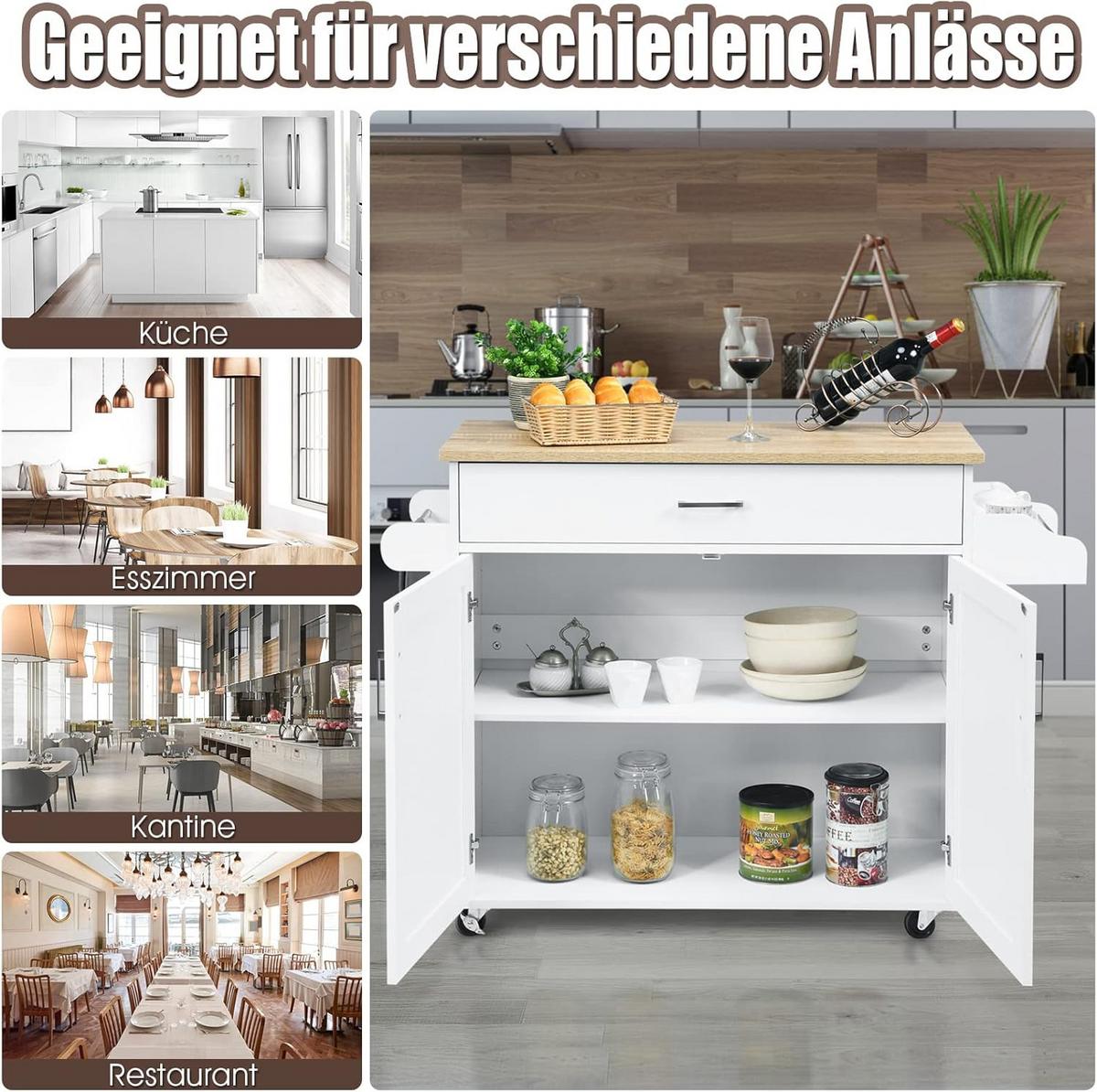 KÜCHENWAGEN Kücheninsel Weiß - Weiß, Holz (116/85/40cm) - COSTWAY