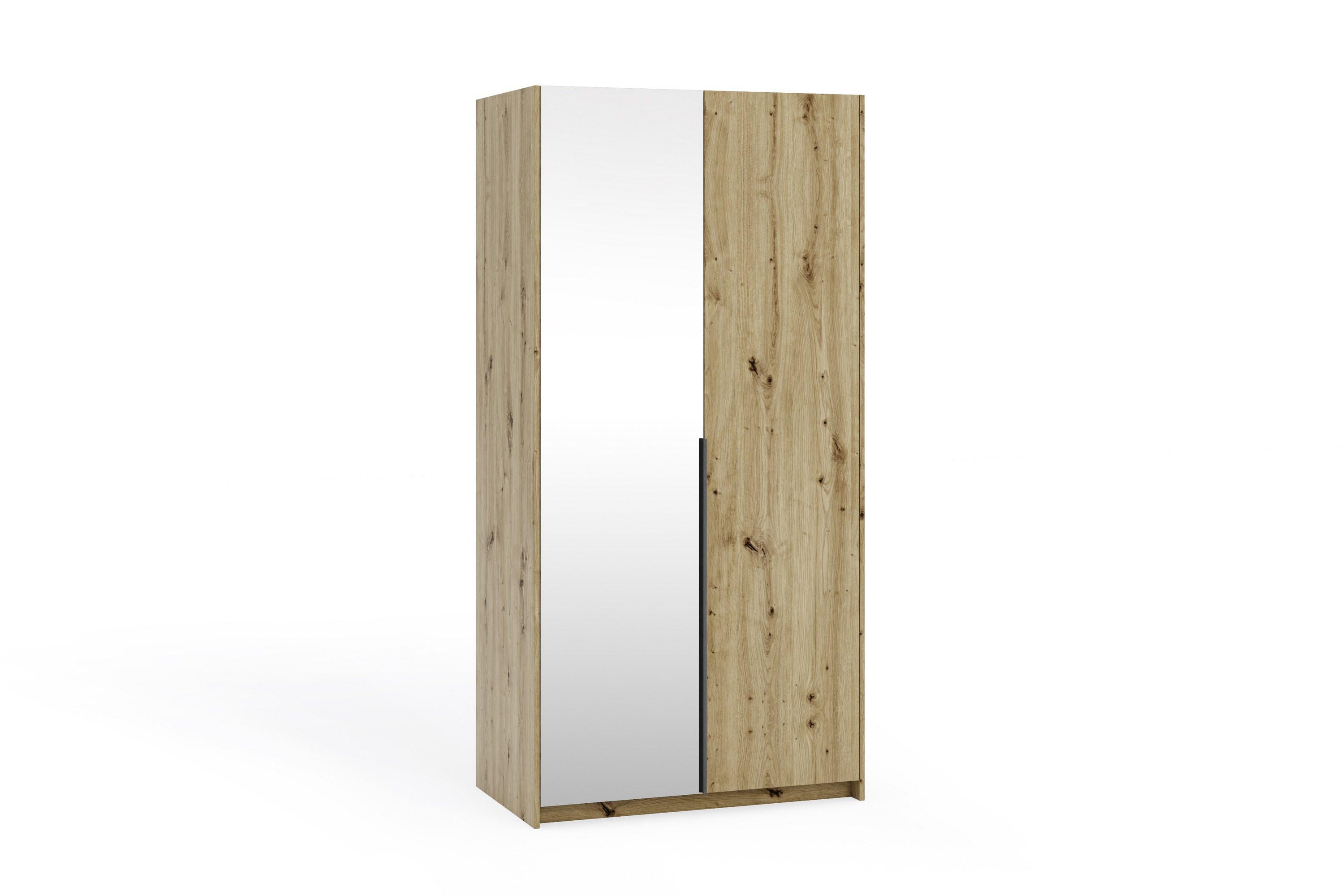 DREHTÜRENSCHRANK THALIA 100/204/58cm 2-türig mit Spiegel Eiche Artisan - Eiche Artisan, Holzwerkstoff (100/204/58cm) - MASSENO