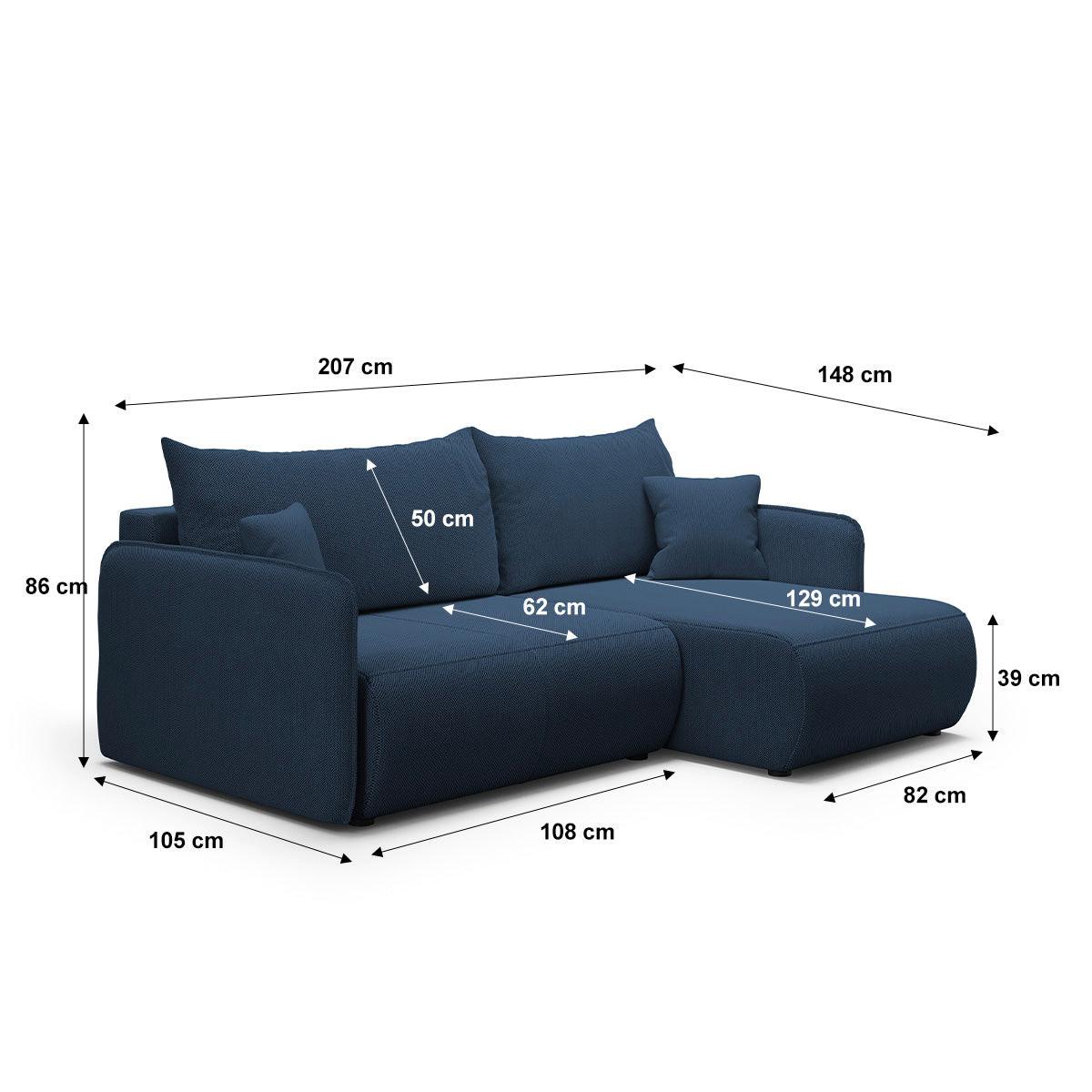 ECKSOFA Claudio 3 Sitzplätze Dunkelblau - Blau, Holz (207/148cm) - Petits-meubles