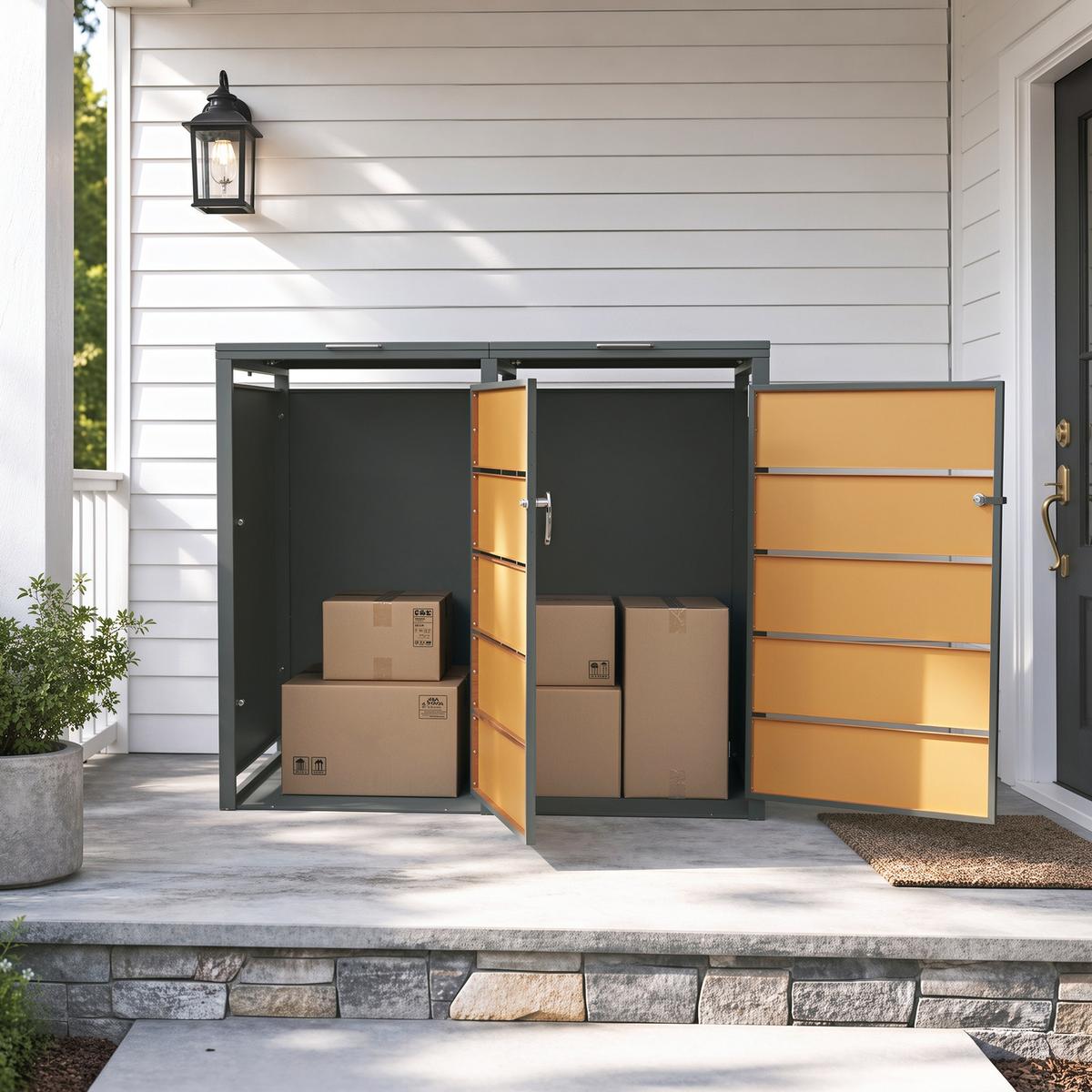MÜLLTONNENBOX 2er 480L Metall Mülltrennung 134,2x116,2x80,2 cm - Naturfarben, Metall (134/116/80cm) - SoBuy