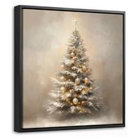 LEINWAND Bilder mit Rahmen - Weihnachten - Weihnachtsbaum - Schnee - Kunst - 20x20 - Champagner, Textil (20/20cm) - MuchoWow
