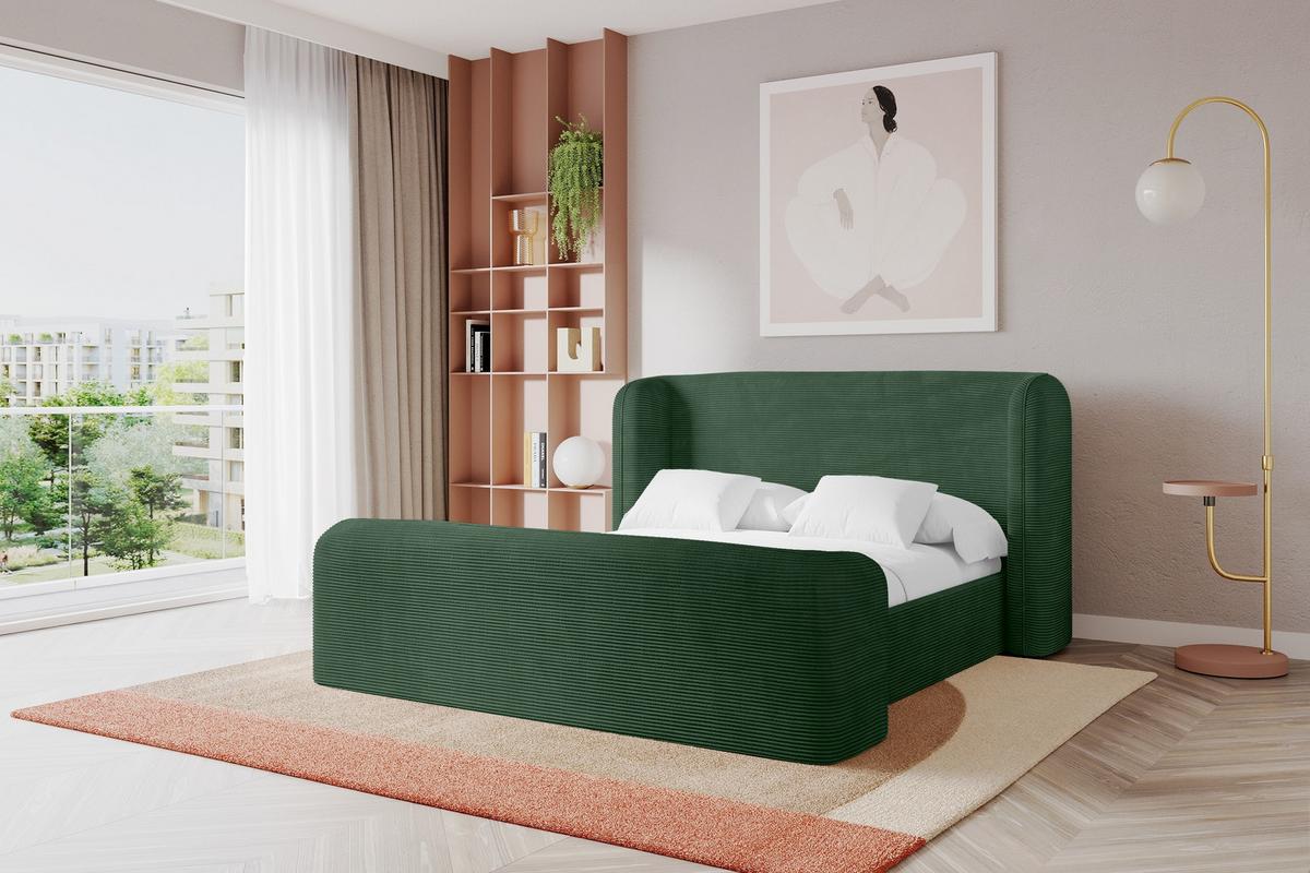 POLSTERBETT mit Bettkasten, Fußteil und Lattenrost, Bett mit Matratze H3/H4 - ESTI-Z 140x200 Grün - Olivgrün, Holzwerkstoff/Textil (140/200cm) - ALTDECOR