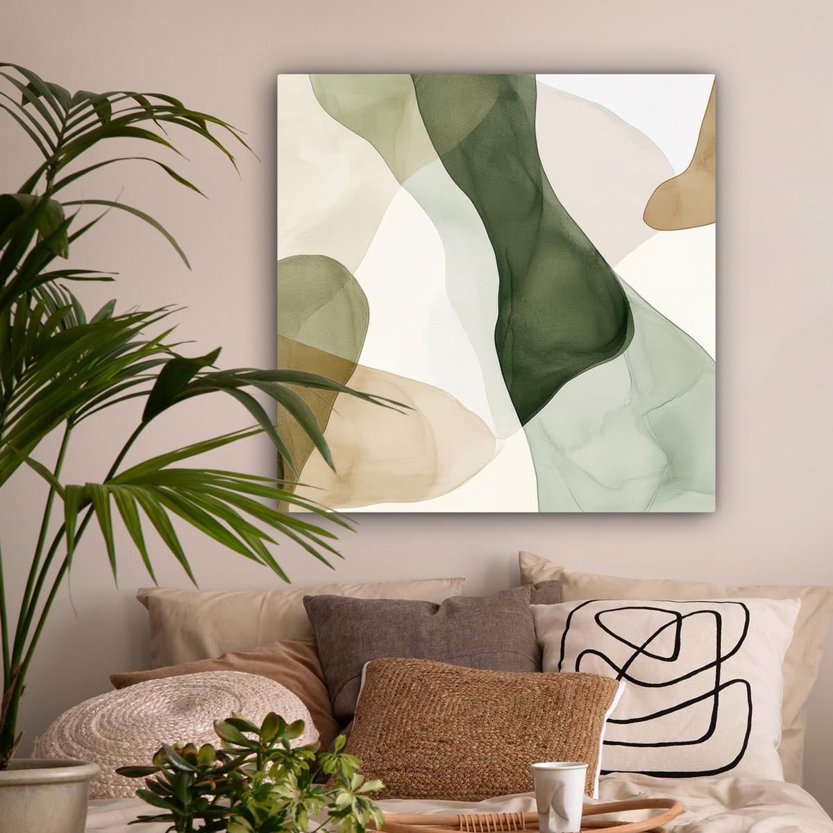 LEINWANDBILD Japandi - Abstrakt - Grün Deko Groß 90x90 cm - Salbeigrün, Textil (90/90cm) - MuchoWow